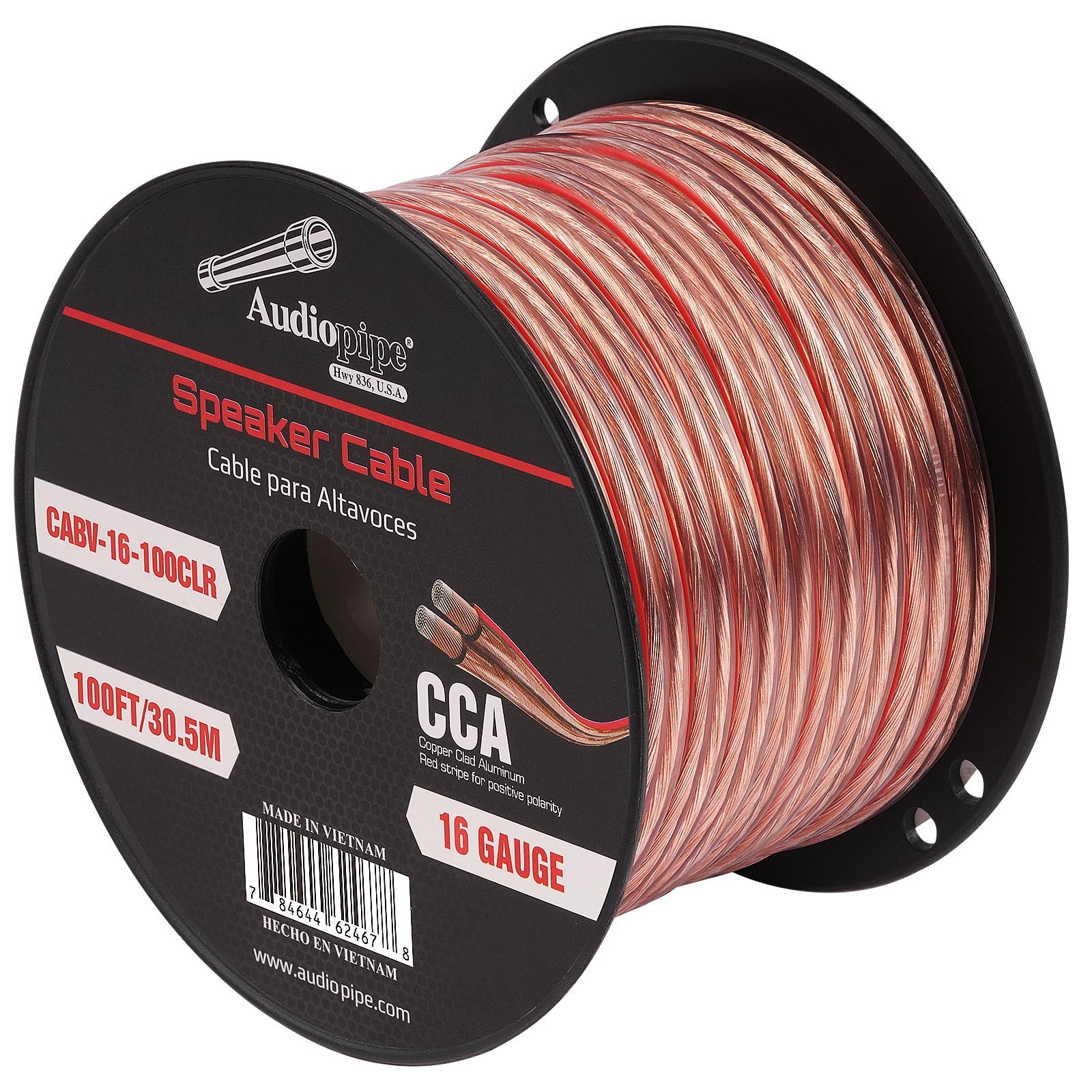 100FT 16AWG Speaker Cable - High Performance Oxygen-Free Copper Audio Wire for Home Theater, Studio, PA Systems - Clear CABV 16 100CLR (Ideal for Surround Sound, DJ Equipment, and Professional Installations)
