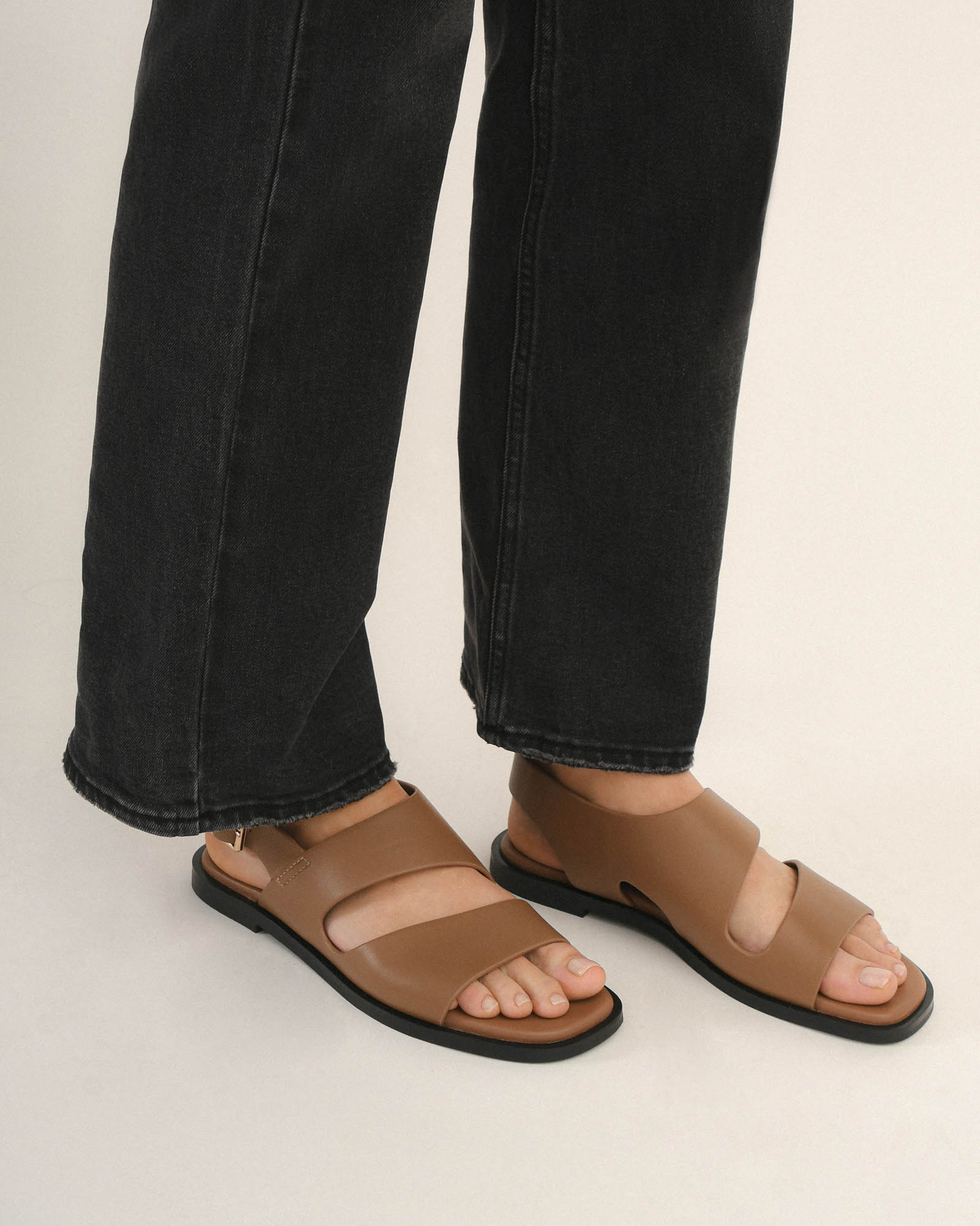 Sadie Flat Sandals for Women - Comfortable Leather Slides in Caramel Brown | Perfect for Beach, Vacation, and Summer Outfits