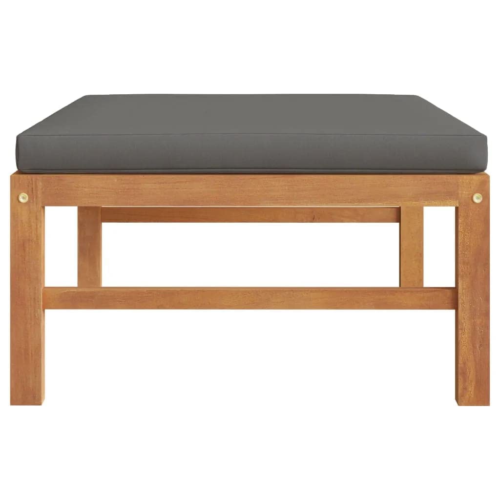 Premium Teak Wood Footrest with Dark Gray Cushion - Outdoor Patio Furniture for Garden, Poolside, Backyard Relaxation & Lounging