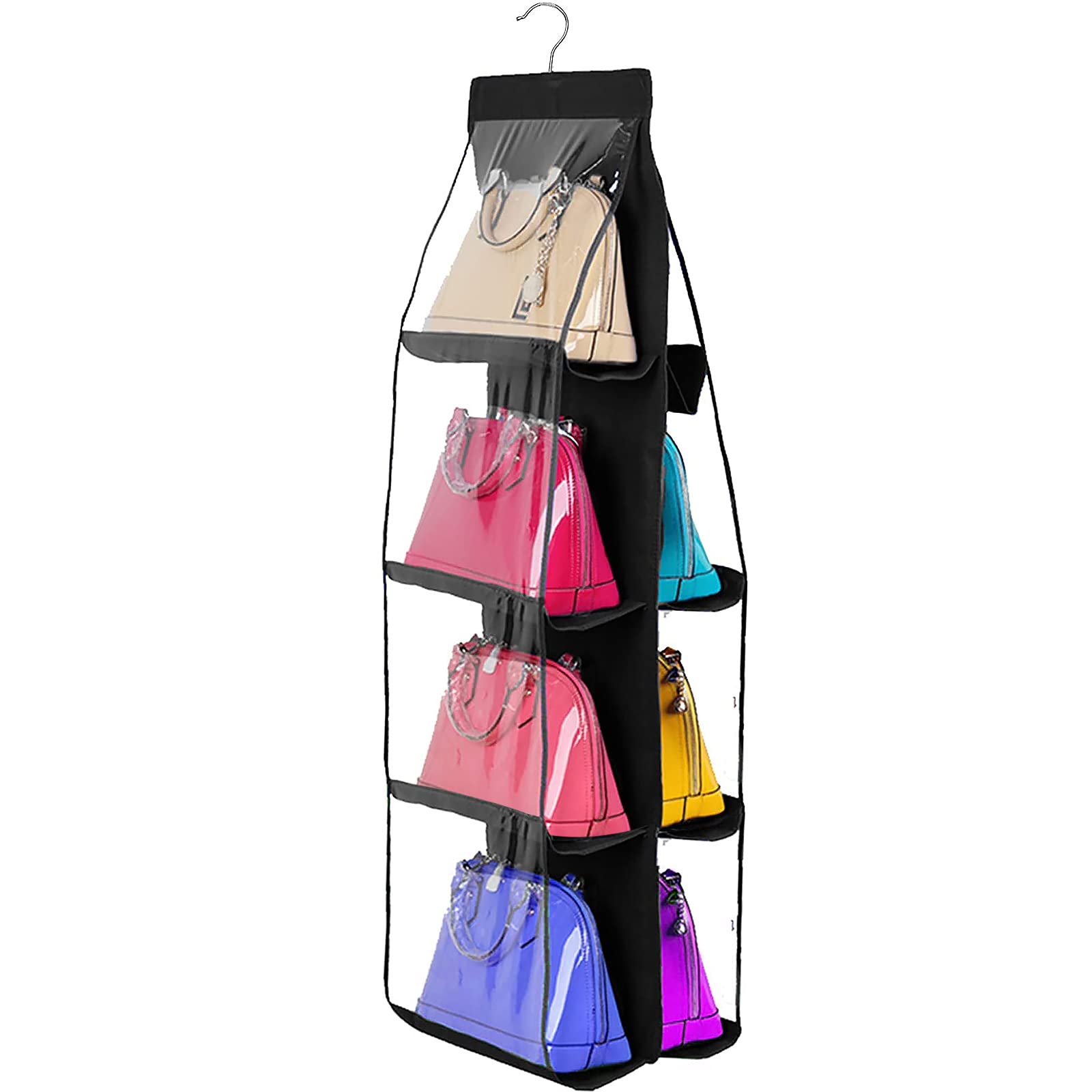 Dust-Proof Hanging Handbag Organizer with 8 Large Pockets - Space Saving Purse & Clutch Storage for Closet & Wardrobe - Perfect for Small Spaces & Travel Organization