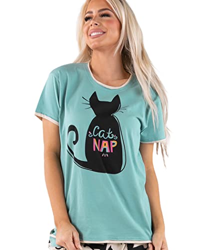 Cat Nap Blue Womens Pajama Shirt