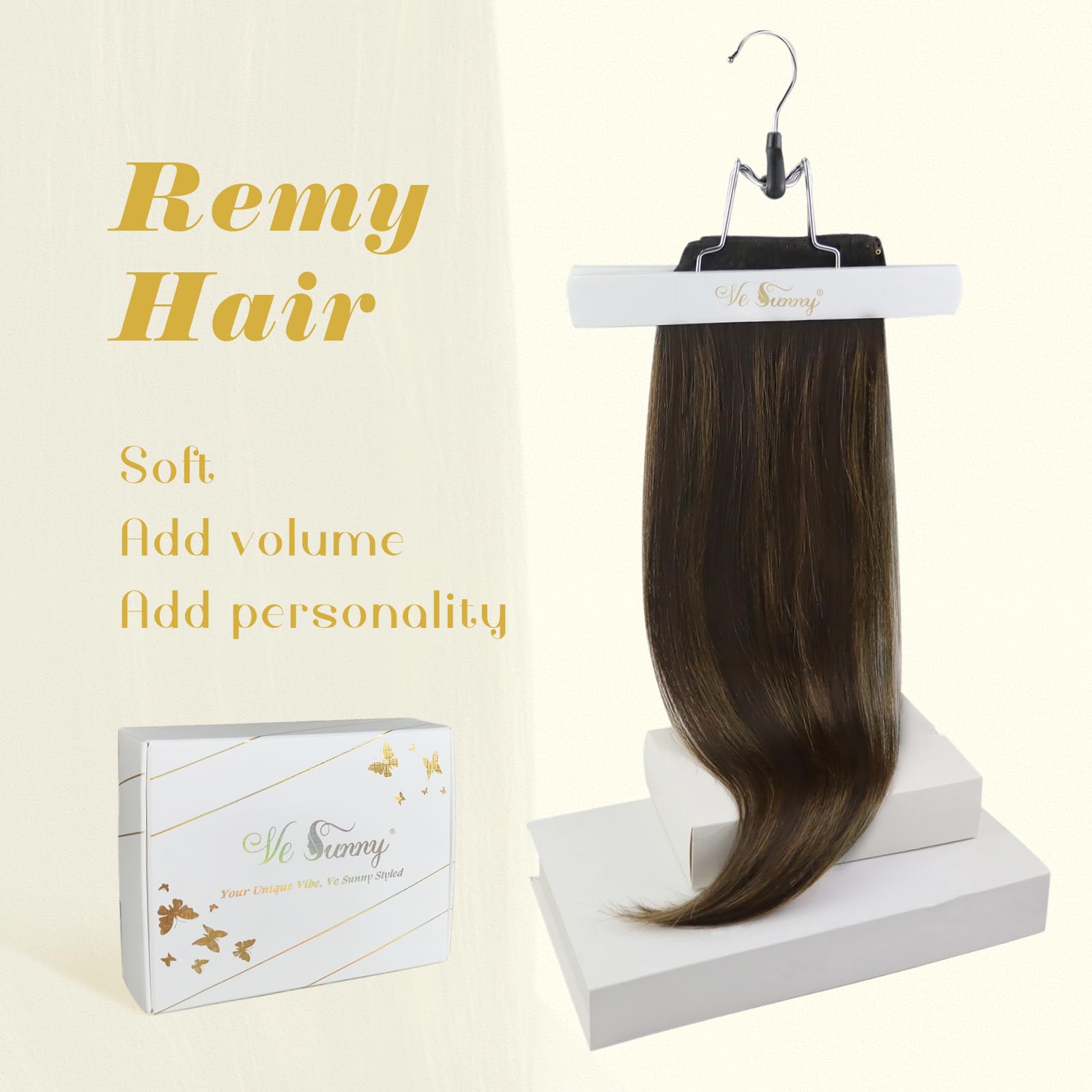 Ve Sunny 22 Inch Clip-in Human Hair Extensions - Balayage Brown Remy Hair Weft (120g, 7Pcs) for Volume & Length | Perfect for Daily Styling, Parties & Special Occasions
