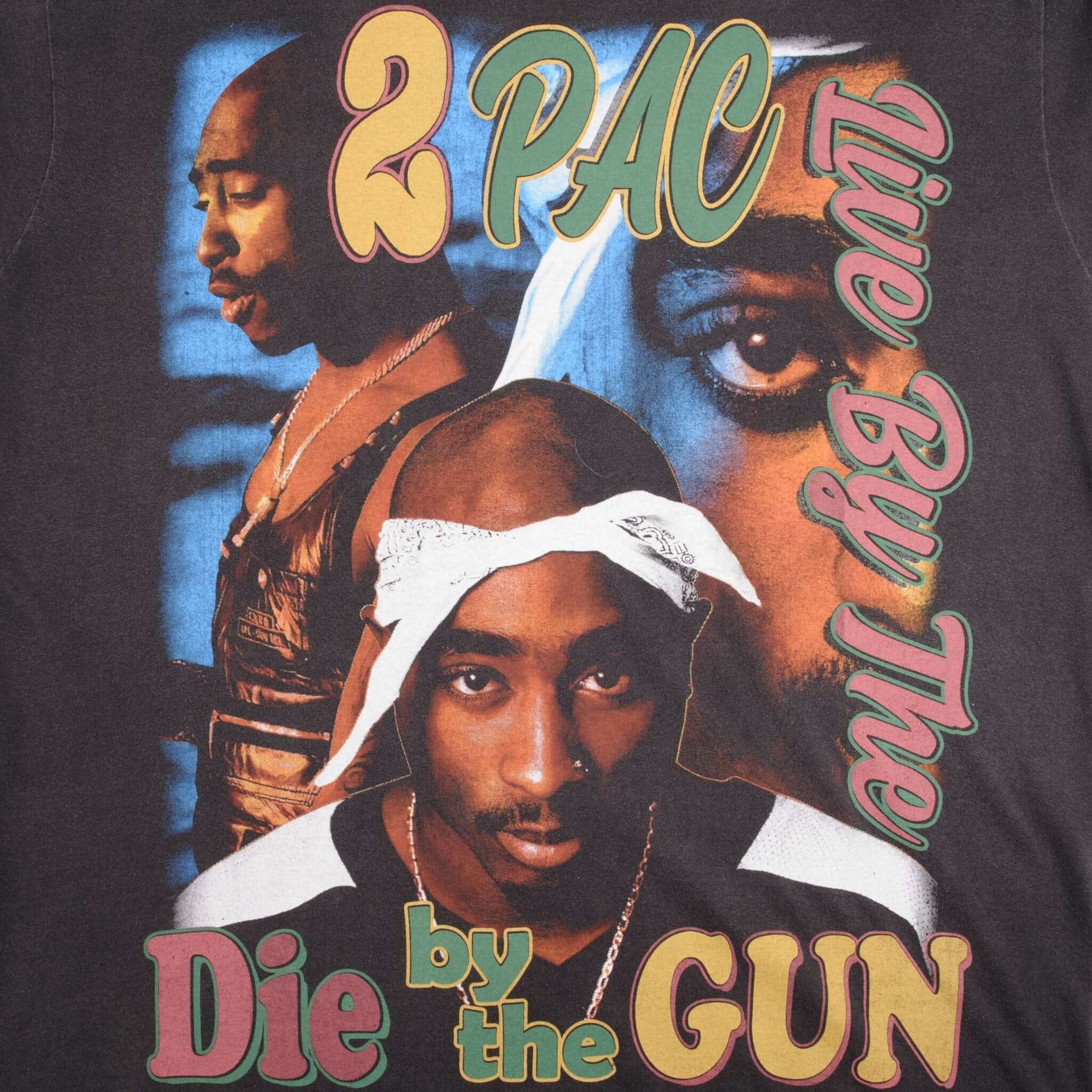 Vintage 2Pac Tupac Rap T-Shirt - Bootleg Live Die by the Gun Graphic Tee - Single Stitch XL - 90s Hip Hop Streetwear for Concerts & Casual Outfits