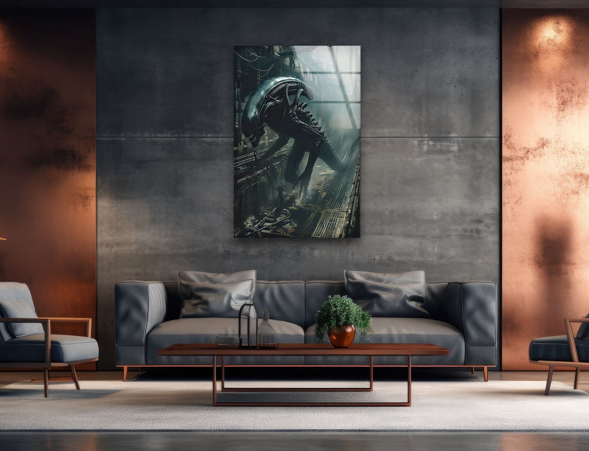 Alien Glass Wall Art - Modern Abstract Home Decor for Living Room, Bedroom & Office - Unique Handcrafted Glass Artwork for Sci-Fi & Space Enthusiasts