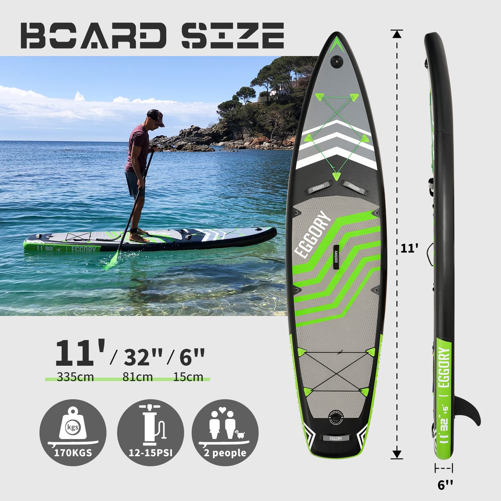 Inflatable Stand Up Paddle Board with Full Accessories - 335 x 81 x 15cm, Max 170kg Capacity - SUP Board for Yoga, Fishing & Family Water Sports
