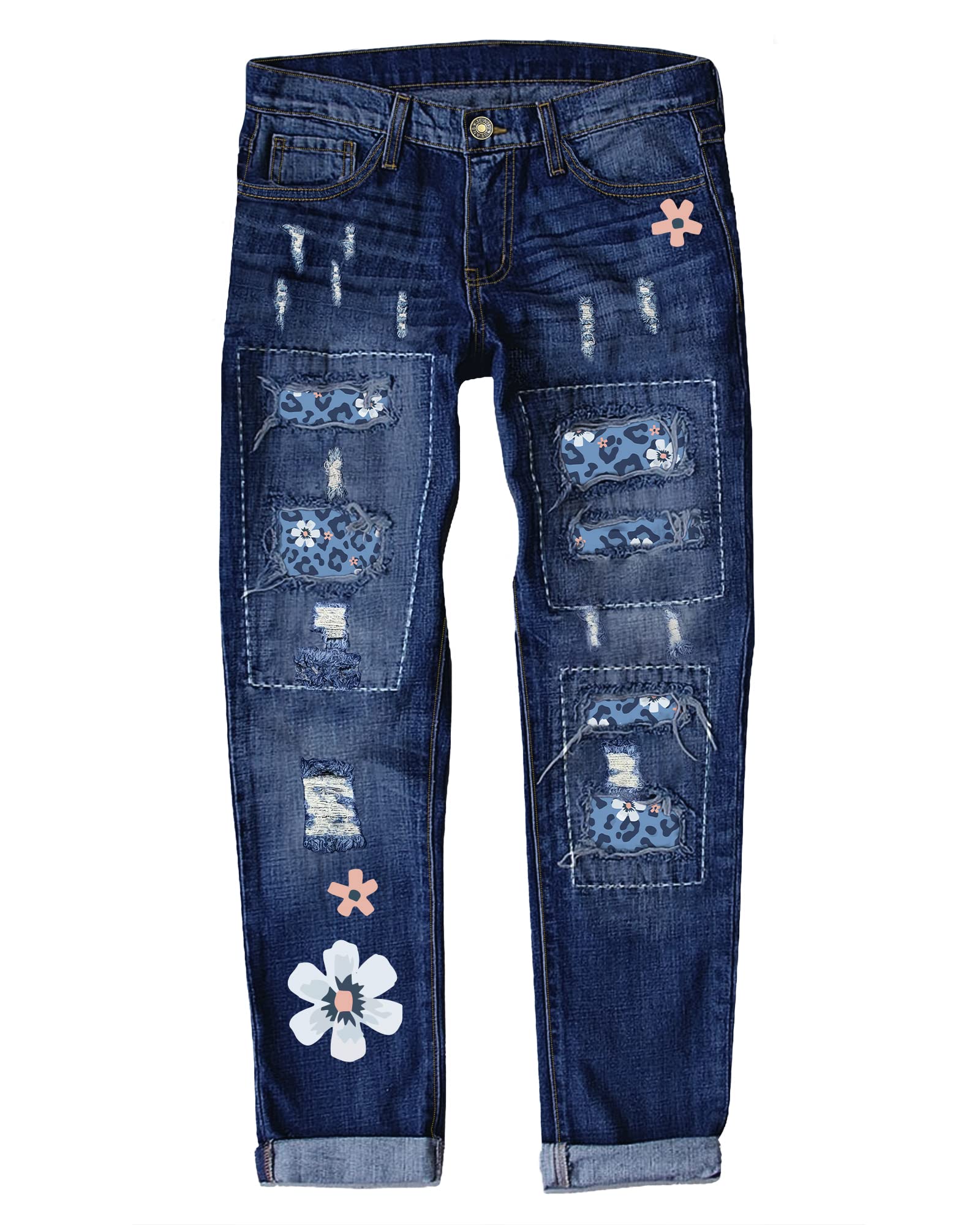 Luvamia Boyfriend Jeans for Women - Ripped Distressed Stretch Denim Pants with Patchwork Design | Comfortable High Waist Skinny Jeans for Casual Wear & Street Style