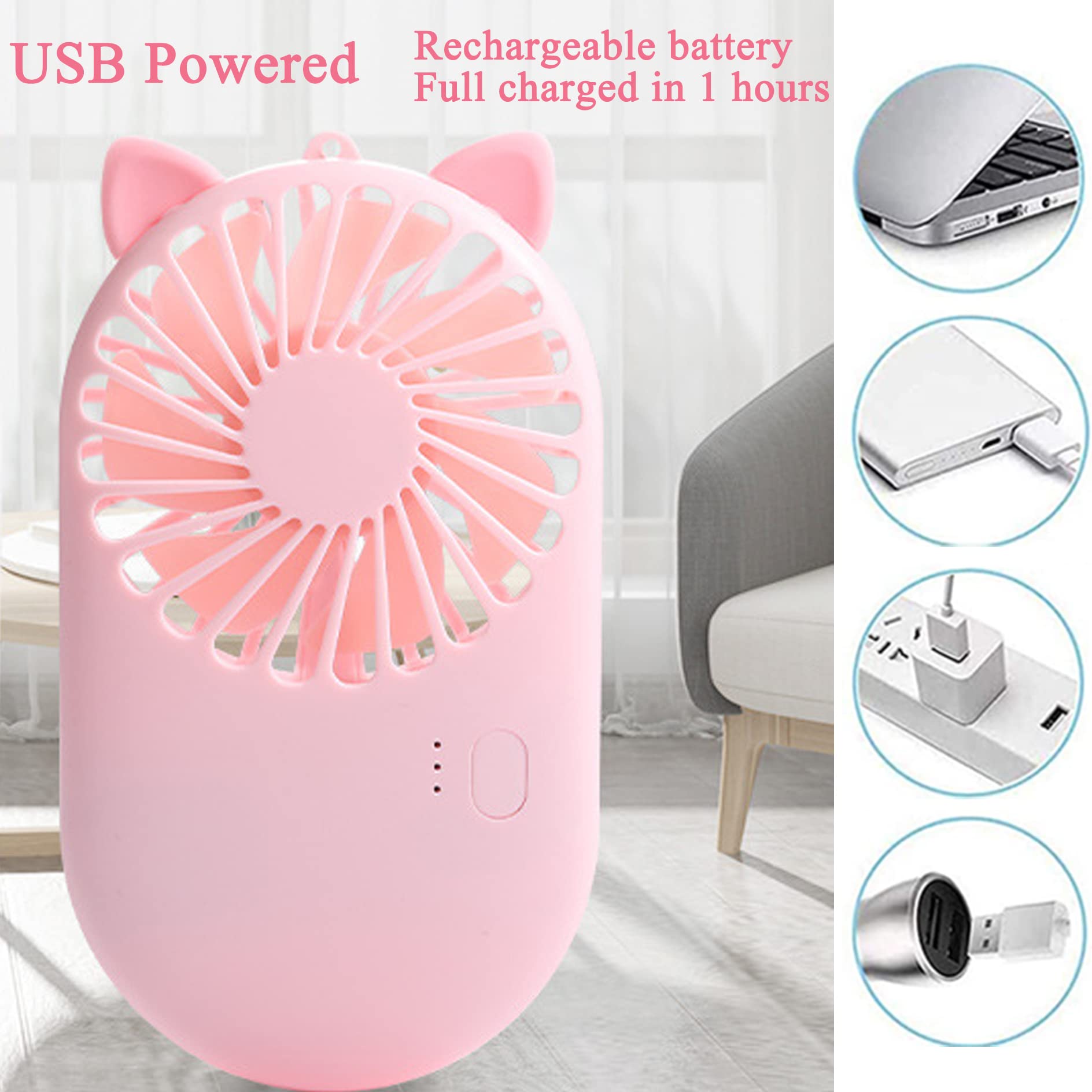 4 Pack Mini Handheld Fan - USB Rechargeable Portable Personal Fan with 3 Speeds, Pocket-Sized Cooling Fan for Women & Men - Perfect for Outdoor, Office, Travel, Makeup & Eyelash Extensions