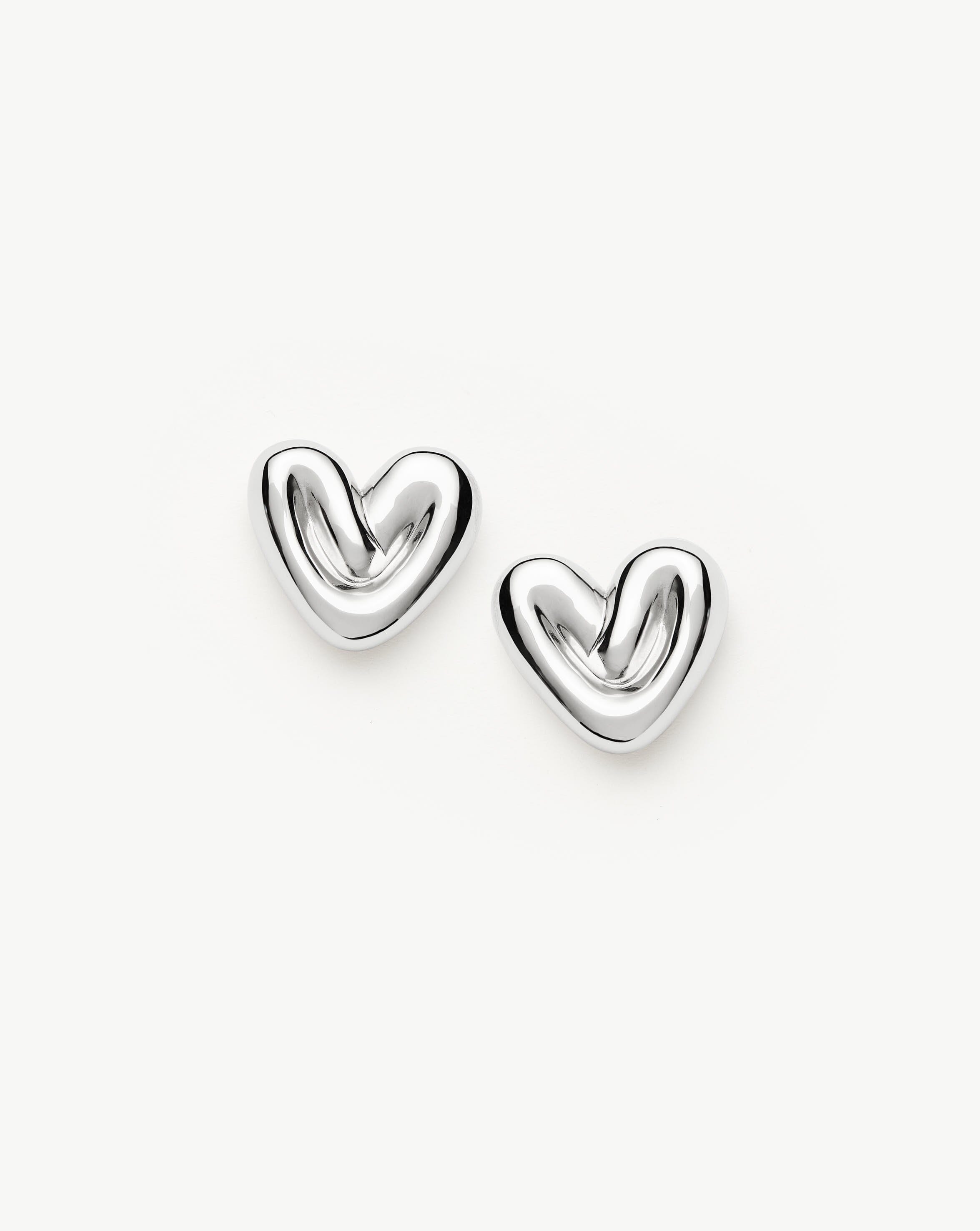 Puffy Heart Stud Earrings for Women - Sterling Silver Plated Rose Gold Dainty Jewelry - Perfect for Valentine's Day Gifts, Anniversary & Everyday Wear