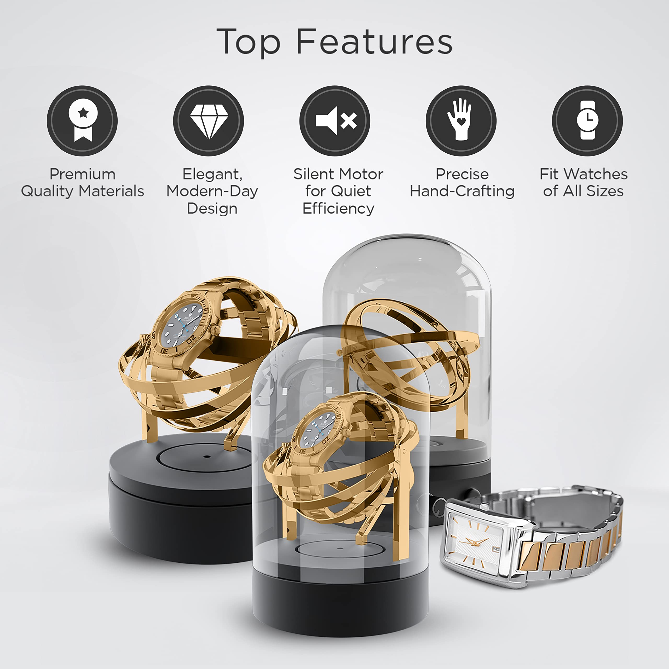Premium Automatic Watch Winder for Rolex - Orbit Gold Single Mechanical Watch Winder Box with Gyro Gyroscope Technology | Perfect for Travel, Display & Watch Collection Storage