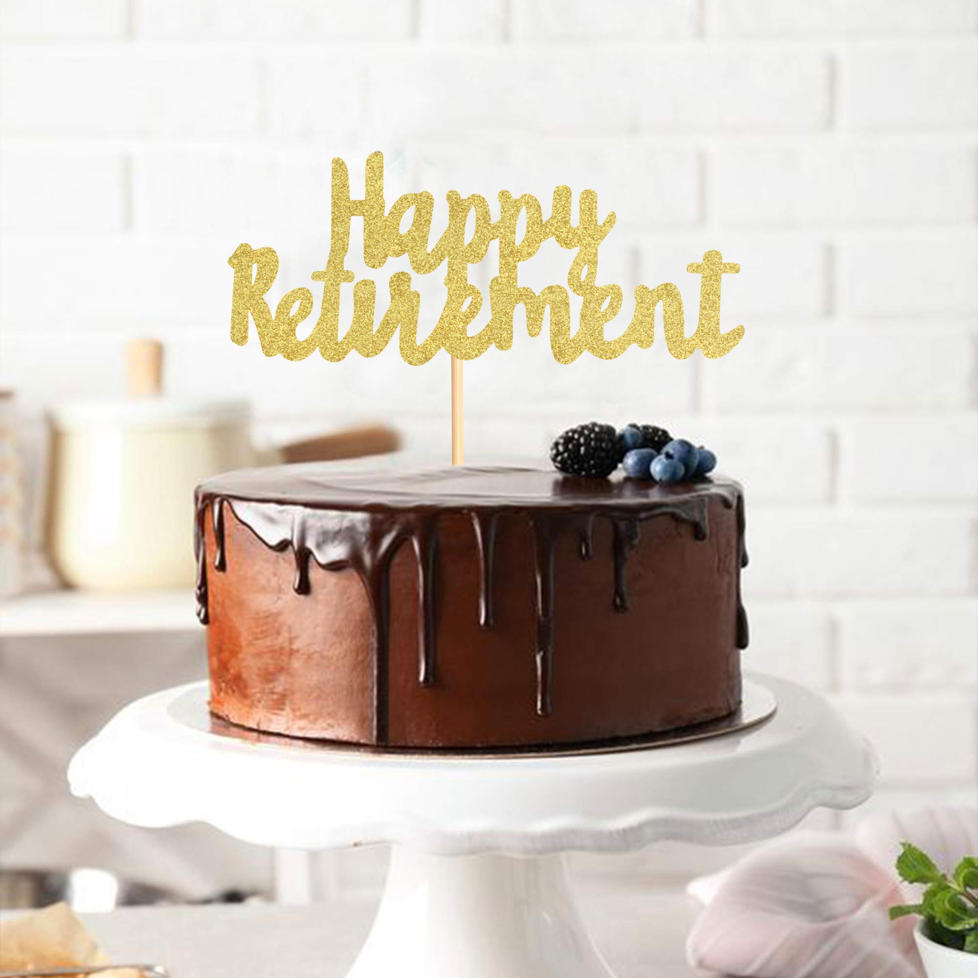 1Pack Gold Glitter Happy Retirement Cake Topper - Elegant Cake Decoration Picks for Retirement Party, Birthday, Celebration - Perfect for Retirement Cakes, Cupcakes, and Dessert Table Decor