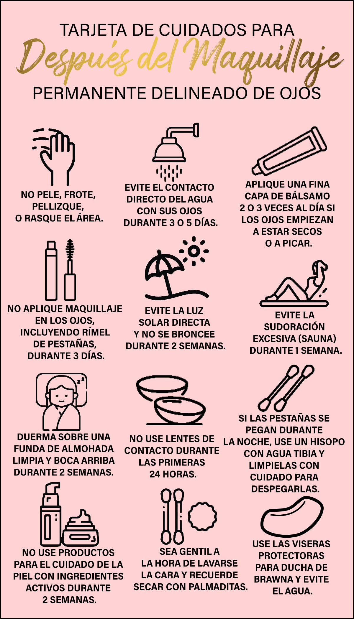 BRAWNA 50 Pack Permanent Makeup Aftercare Cards for Eyeliner & Microblading - Thank You Cards for PMU Clients - Spanish/English Bilingual - Pink PMU Supplies Kit - Perfect for Tattoo Artists & Beauty Salons