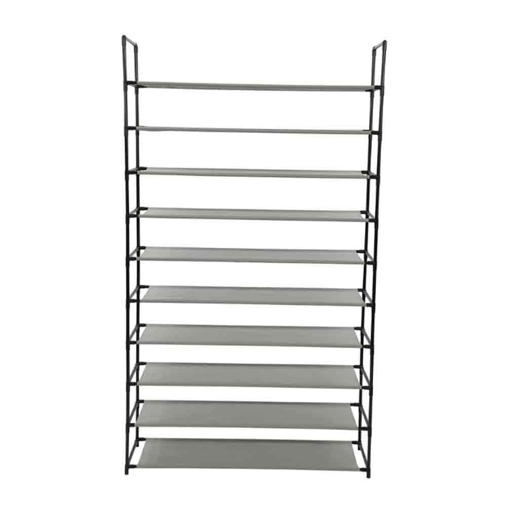 10-Tier Non-Woven Fabric Shoe Rack with Handle - Easy Assembly Black & Gray Shoe Storage Cabinet Organizer for Home, Dorm, Entryway - Space Saving Closet & Mudroom Organization Solution