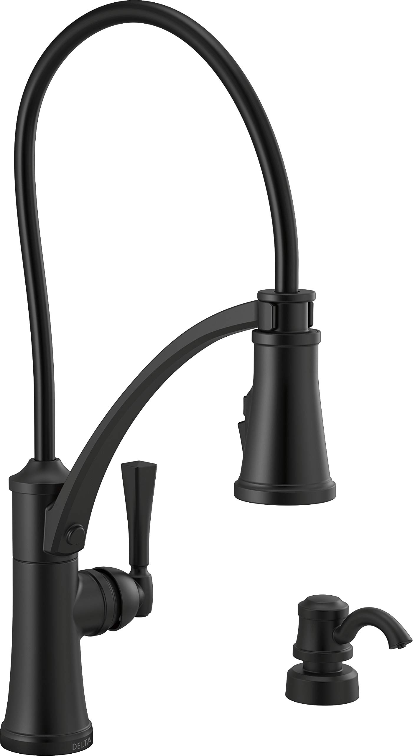 Delta Faucet Foundry Matte Black Kitchen Sink Faucet with Pull Down Sprayer and Soap Dispenser - Modern Black Kitchen Faucet for Easy Cooking & Dishwashing (Model 19744Z-BLSD-DST) | Perfect for Home Kitchen, Restaurant & Commercial Use