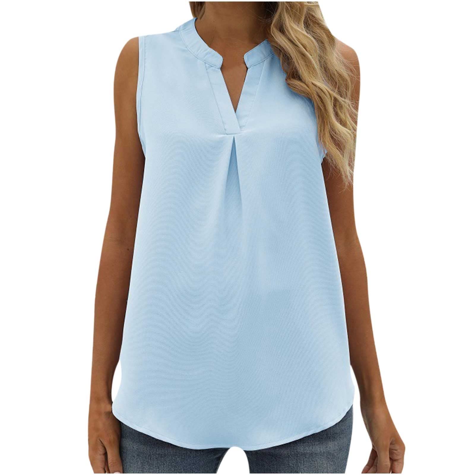 Women's Sleeveless V-Neck Tunic Blouse - Solid Color Casual & Work Tops for Office, Dating, and Everyday Wear