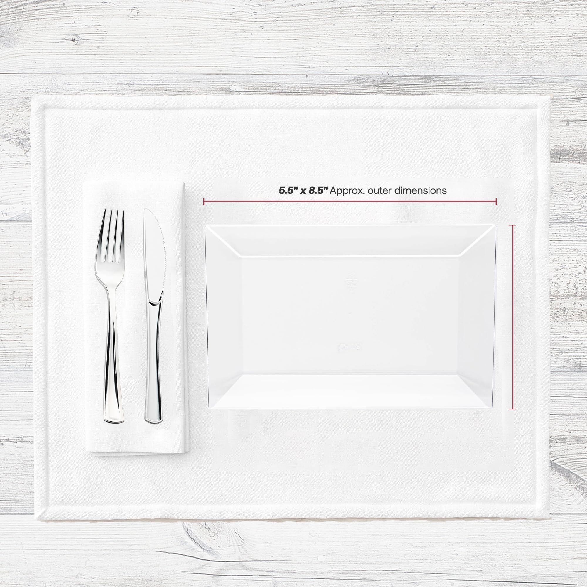 Smarty Had A Party 120-Pack Disposable Plastic Dessert Plates – Elegant White Rectangle Salad, Appetizer & Cake Plates for Weddings, Birthdays, Parties & Special Events | Perfect for Buffets, Catering & Home Entertaining