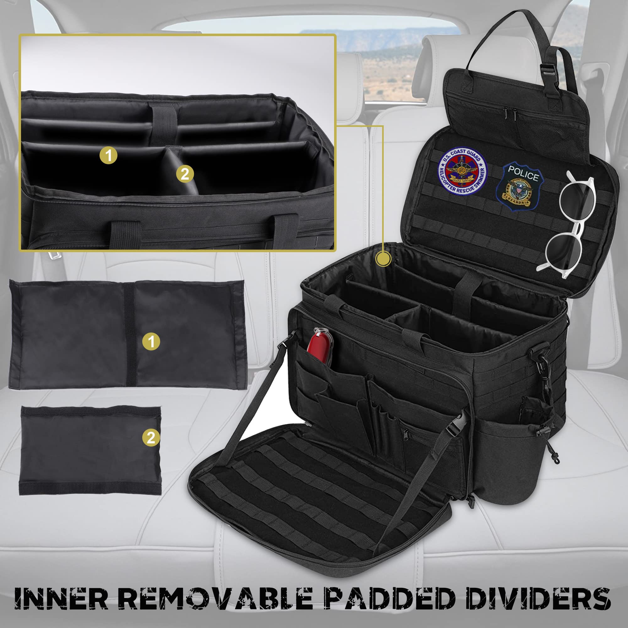 Richeer Tactical Patrol Bag for Law Enforcement - Police Equipment Gear with 2 Detachable MOLLE Pouches & Laptop Compartment (Fits 17