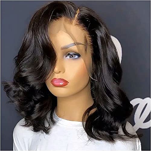 13x6 HD Transparent Lace Front Wig - Brazilian Human Hair Short Bob with Baby Hair & Bleached Knots | 180% Density, 12 Inch Body Wave for Black Women | Perfect for Daily Wear, Parties & Special Occasions