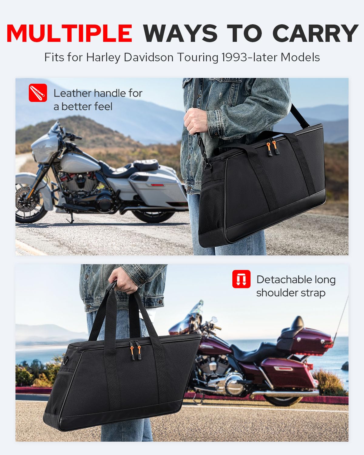 Benlari Insulated Leakproof Motorcycle Saddlebag Cooler - 900D Oxford PVC for Harley Touring, Road Glide, Street Glide, Road King & Electra Glide (1993-2024) | Perfect for Road Trips, Camping & Outdoor Adventures (1 Bag)