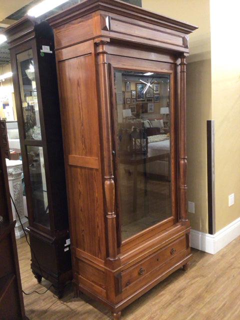 Vintage Dark Wood China Cabinet with Distressed Top Trim - Antique Display Cabinet for Dining Room, Living Room & Home Decor
