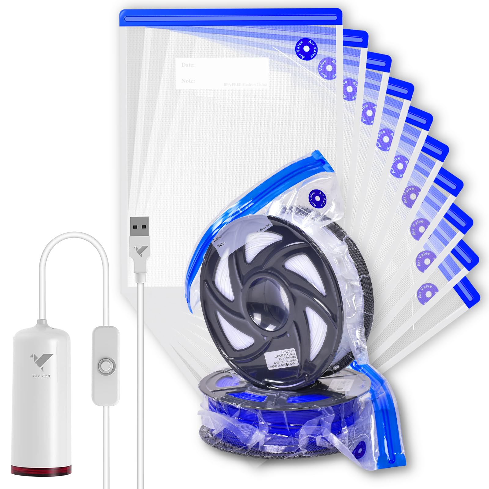 10 Packs Vacuum Sealed Filament Storage Bags with Electric Pump - Moisture Proof 3D Printer Filament Dry Box for PLA ABS PETG - Perfect for Long-Term Filament Storage & Workshop Organization