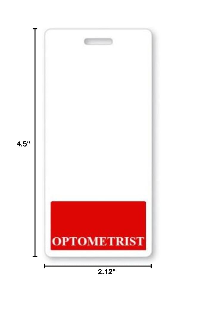 Optometrist Vertical Badge Buddy with Red Border - Perfect for Medical Professionals, Eye Doctors & Healthcare Workers