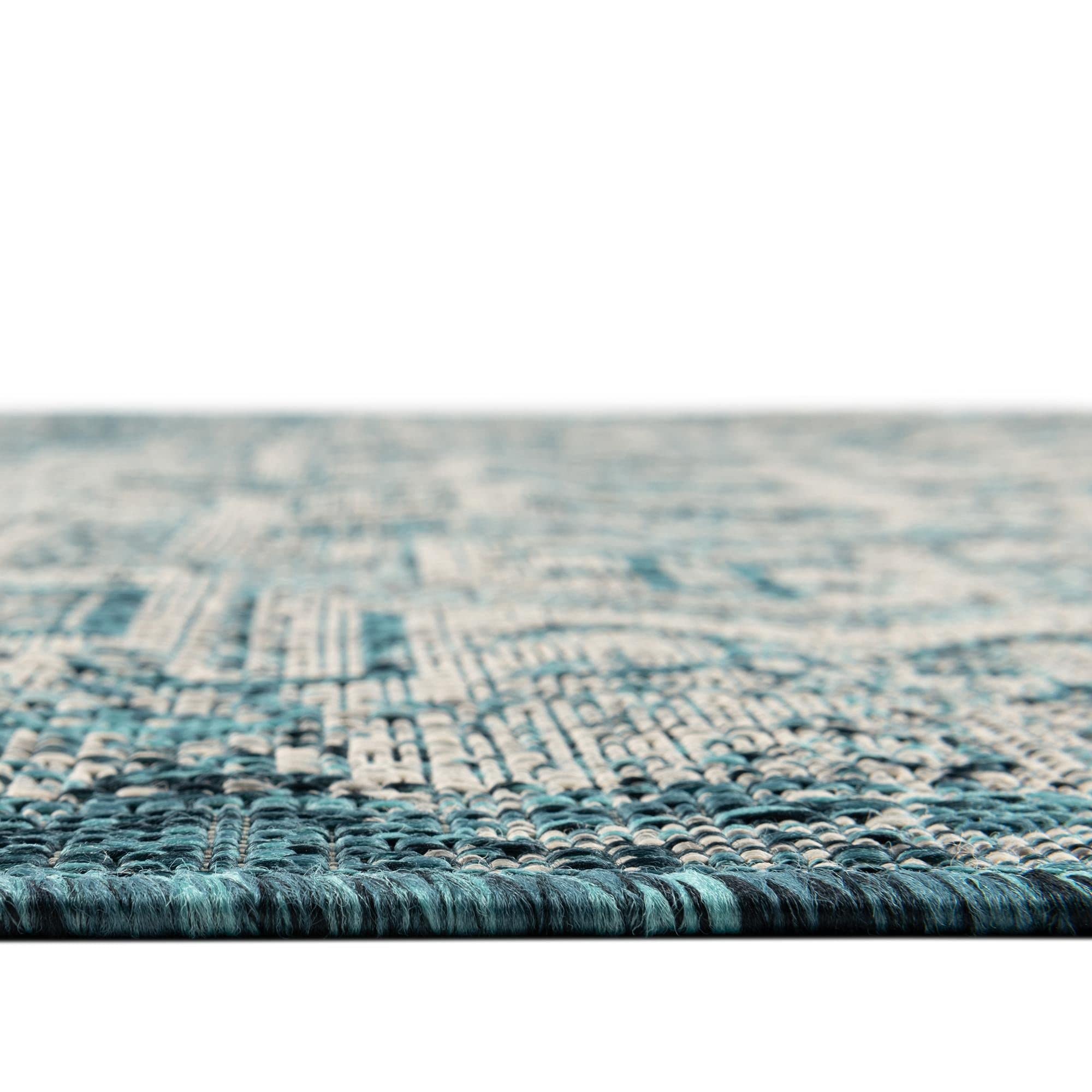 Aztec Flatweave Outdoor Rug 10' x 14' Teal - Durable & Stylish Area Rug for Patio, Deck, or Sunroom - Perfect for Living Rooms, Large Dining Areas & Open Floor Plans