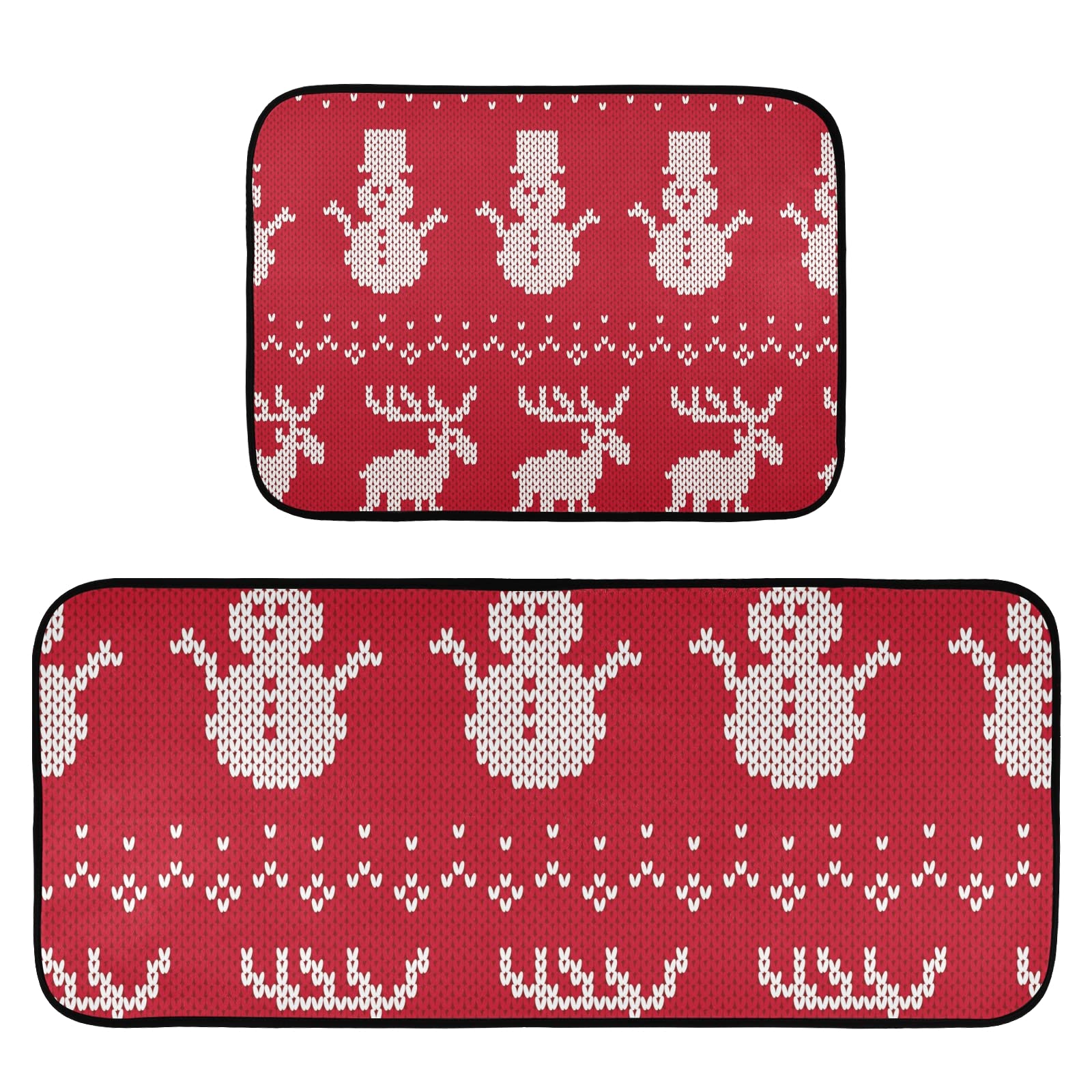 Christmas Elks Snowmen Kitchen Mat Set - Anti-Fatigue Cushioned Non-Slip Rug (2-Pack) - Washable Floor Runner for Kitchen, Bathroom, Entryway - 19.7