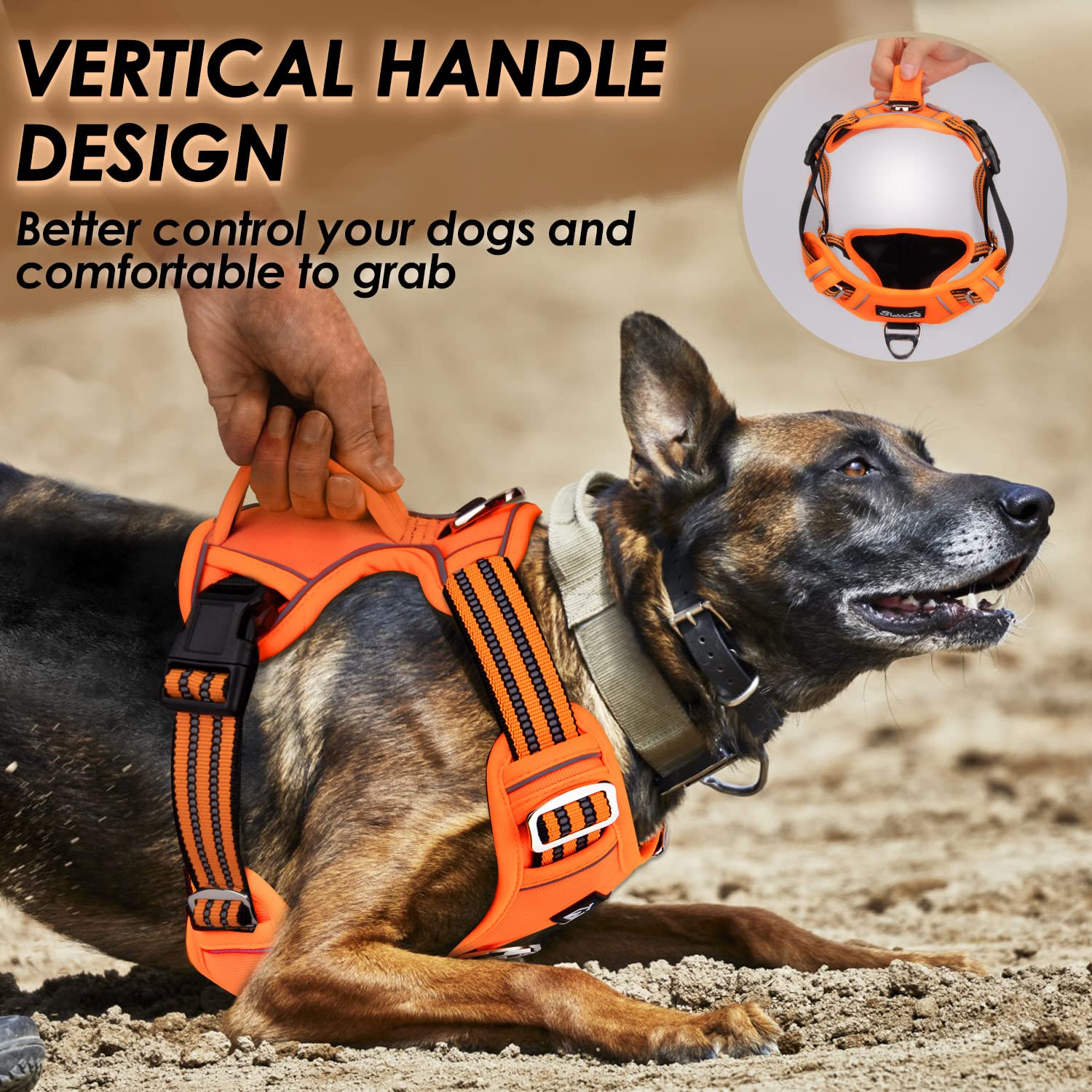 No Pull Dog Harness - Heavy Duty Choke-Free Pet Harness with 2 Leash Clips & Control Handle | Adjustable Padded Vest for Small, Medium, Large Dogs | Perfect for Walking, Training & Outdoor Adventures (Orange, Small)