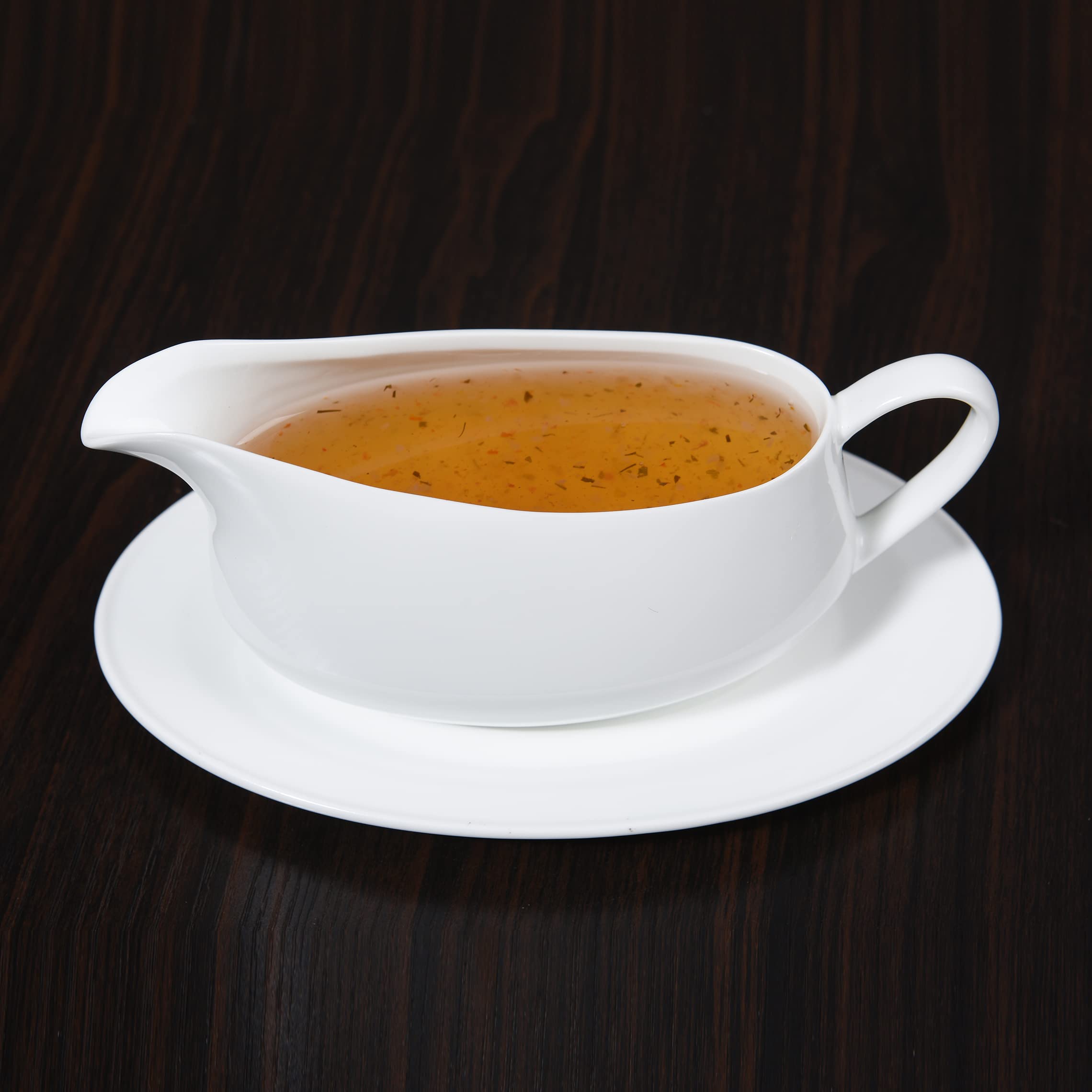Premium Porcelain Gravy Boat with Serving Tray - Elegant Sauce Boat & Saucer Set for Salad Dressings, Milk, Broth, Creamer - Microwave & Dishwasher Safe - Perfect for Holiday Dinners, Family Gatherings & Restaurant Serving