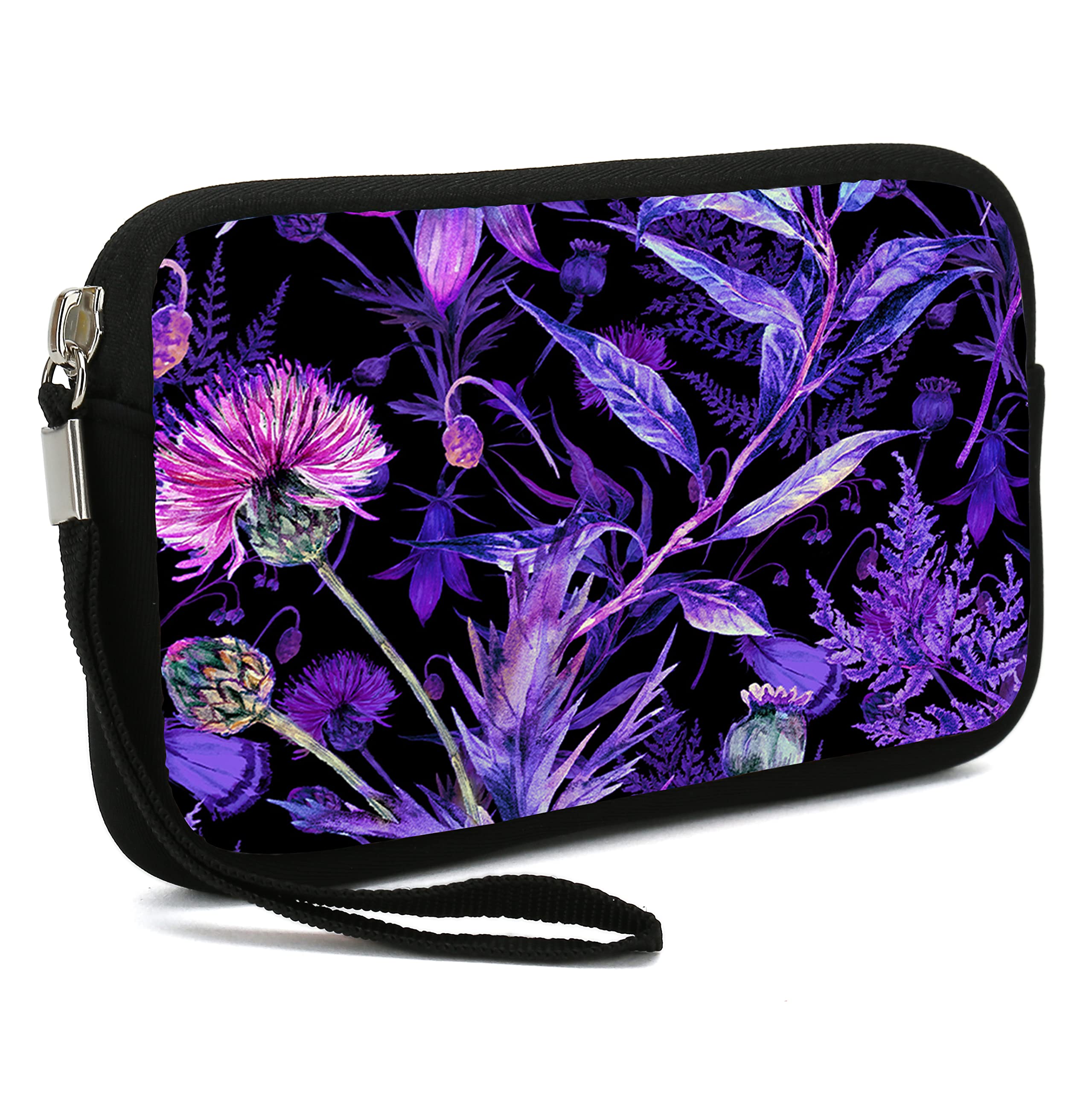 HEABPY Women's Travel Makeup Bag - Small Neoprene Cosmetic Pouch with Zipper for Phone, Wallet & Coins | Purple Floral Design | Perfect for Daily Use, Travel & On-the-Go Organization