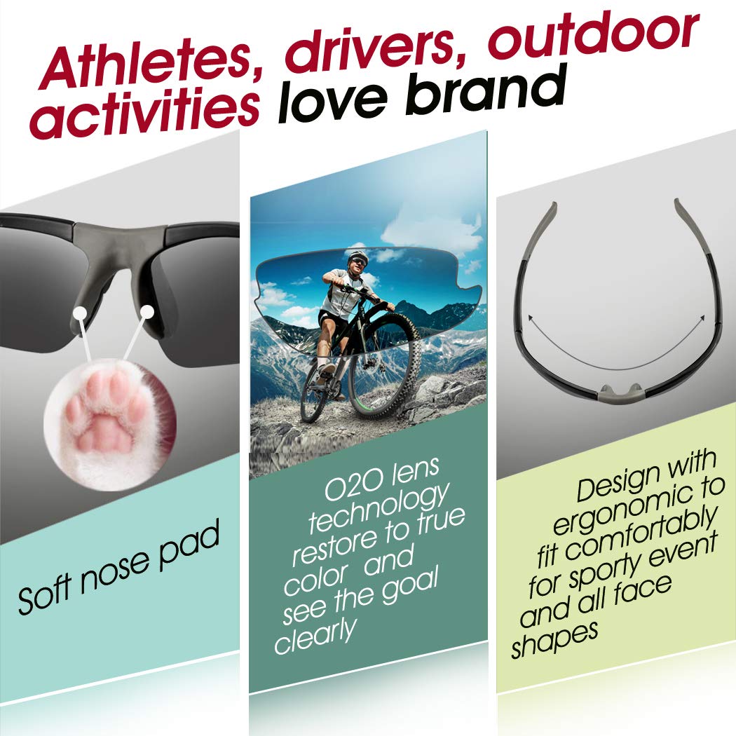 Polarized Sports Sunglasses for Men & Women - UV Protection Baseball Softball Running Cycling Golf - Lightweight Comfortable for Teens & Adults - Perfect for Outdoor Activities & Summer Sports