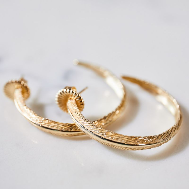 14K Yellow Gold Feather Earrings for Women - Delicate Narrow Feather Design - Perfect for Weddings, Parties & Everyday Elegance