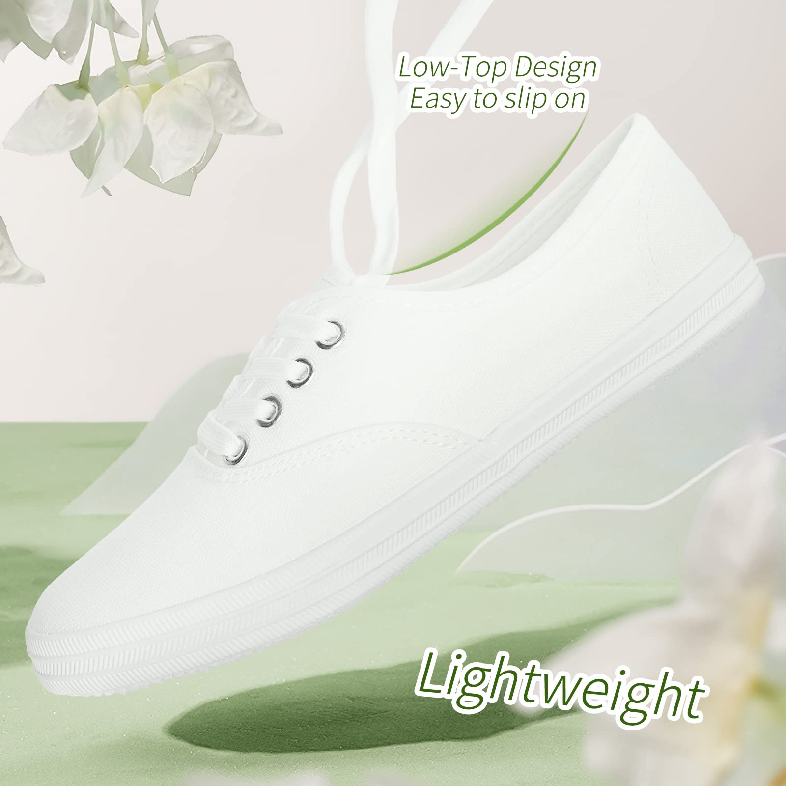 TUOPIN Women's White Canvas Sneakers - Low Top Lace-Up Casual Shoes for Women | Lightweight Breathable Tennis Shoes | Perfect for Walking, Workout & Everyday Wear