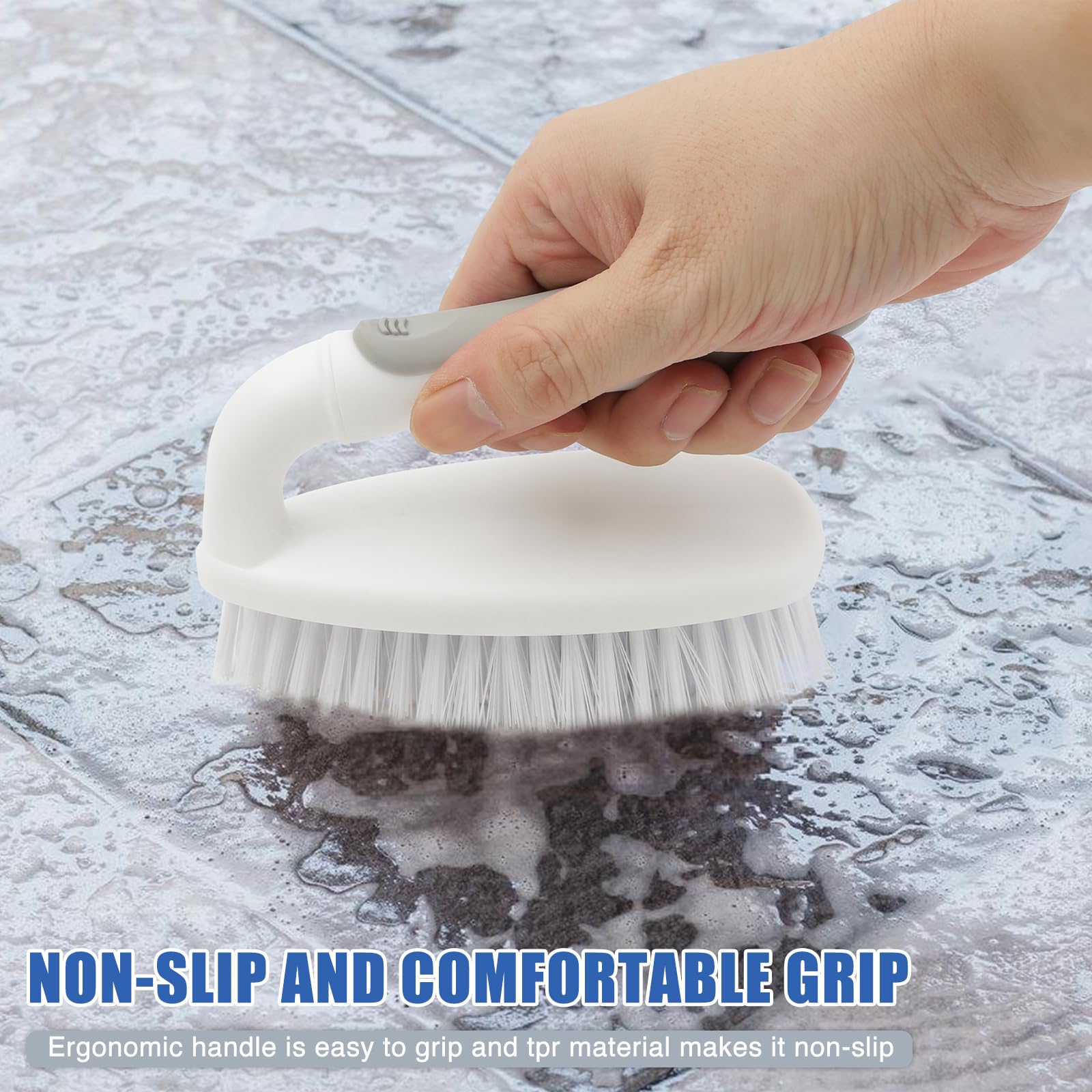 Heavy Duty Scrub Brush with Handle - Stiff Bristle Cleaning Brush for Bathtub, Shower, Kitchen Sink, Bathroom & Floor - Perfect for Deep Cleaning Grout, Tile & Tough Stains (2-Pack)