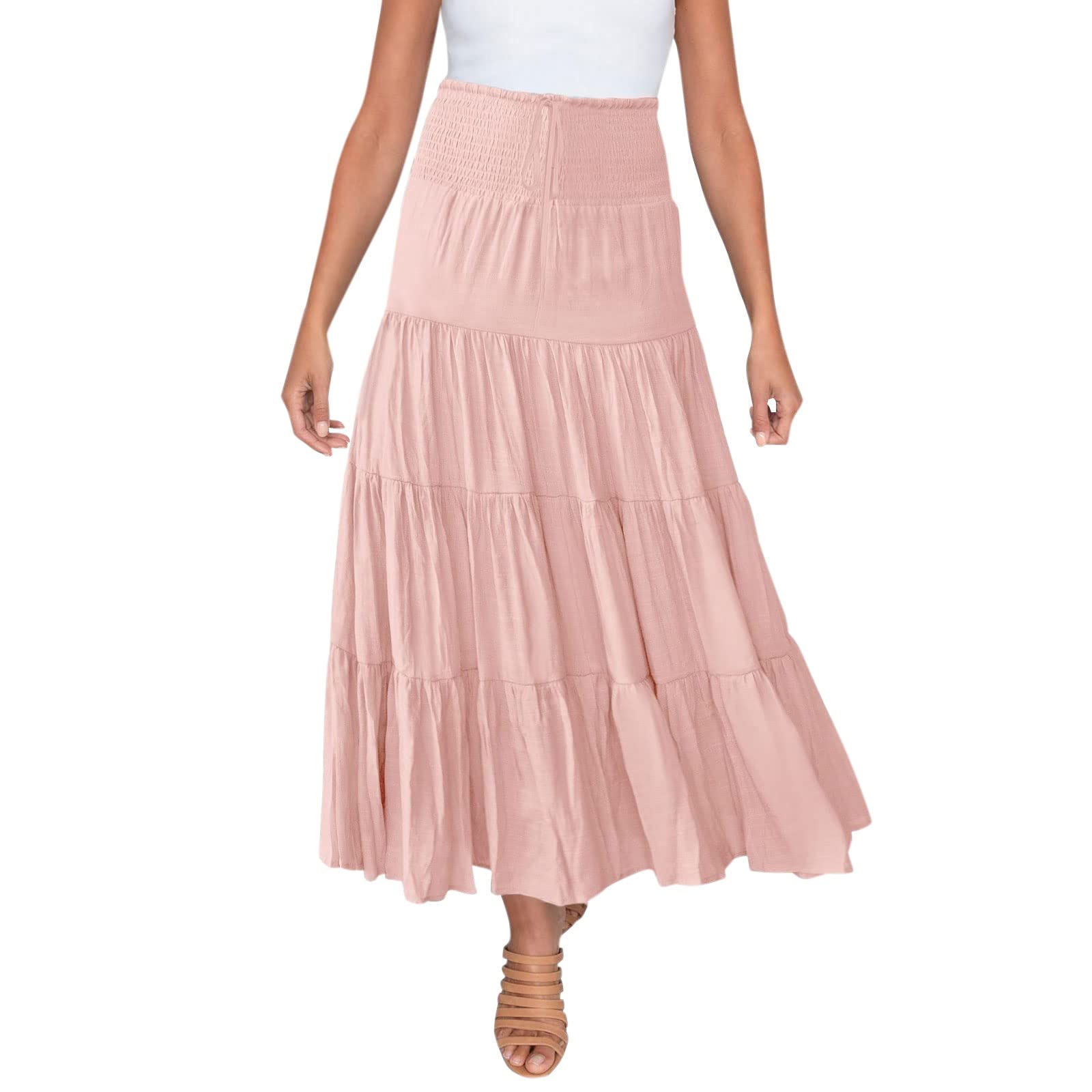 Women's High Waist Floral Maxi Skirt - Elastic Waistband, Medium Zipper, Boho Style Long Skirt for Summer | Perfect for Beach Vacations, Date Nights & Casual Outings