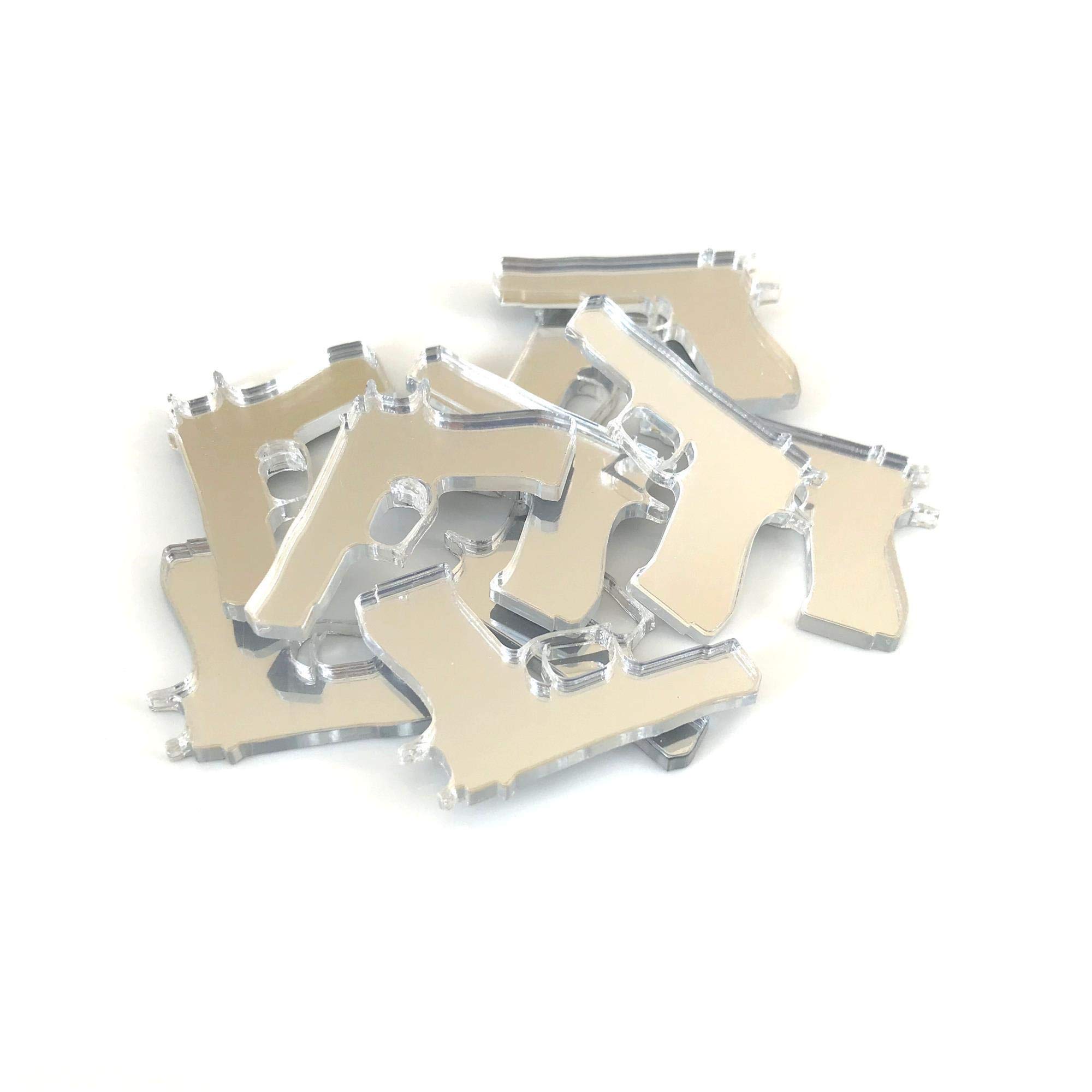 10-Piece Shatterproof Acrylic Gun-Shaped Crafting Mirrors - 5cm, Multi-Color (Includes Purple) - Perfect for DIY Projects, Cosplay Accessories, and Themed Party Decorations
