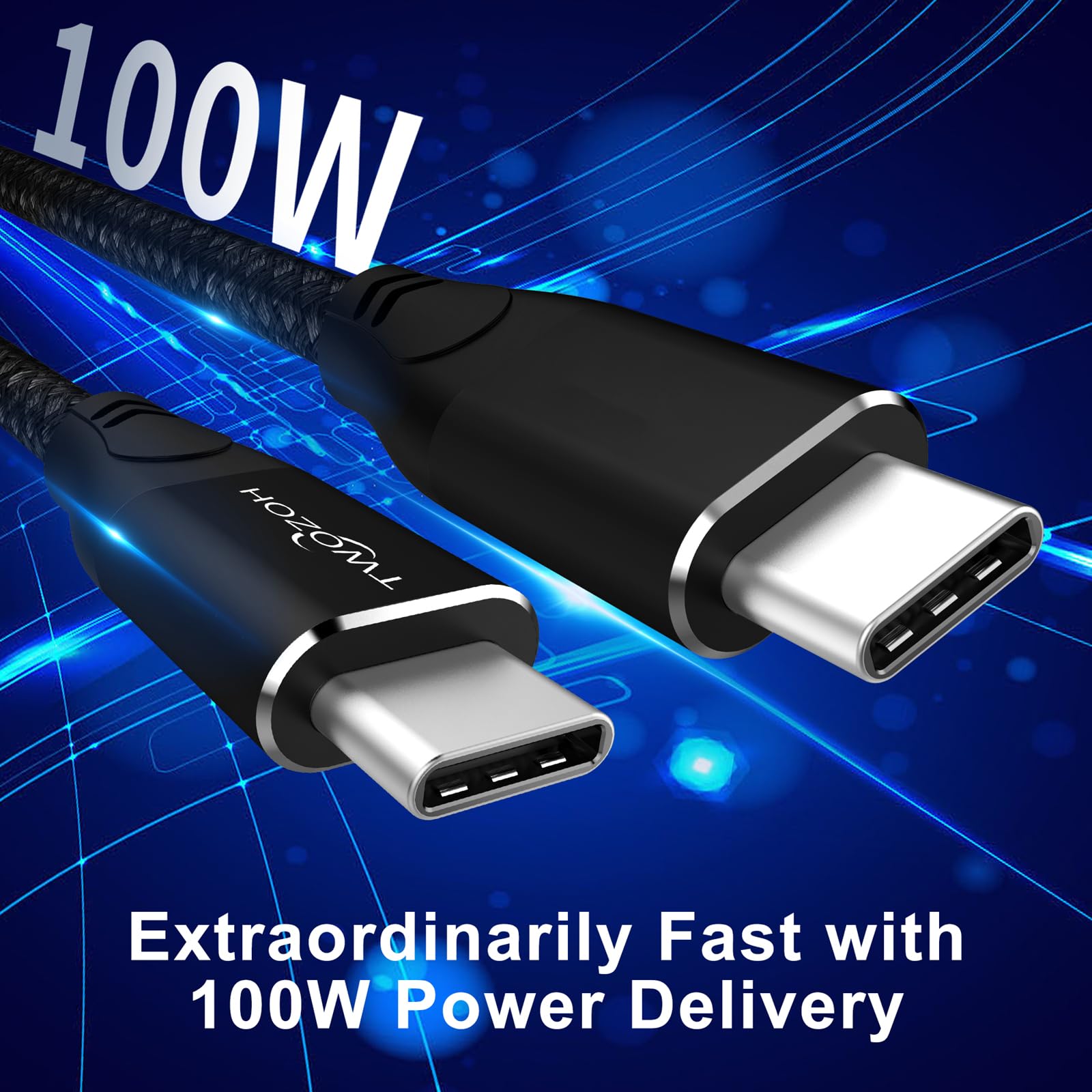 Twozoh USB C to USB C Cable 3.2 Gen 2 (20Gbps, 100W PD Fast Charging, 4K Video) - 4.5M/15ft Braided Nylon Fast Charger Cord for MacBook Pro, iPad Pro, Galaxy S23, Pixel 7 & More - Home, Office, Travel Charging Solution