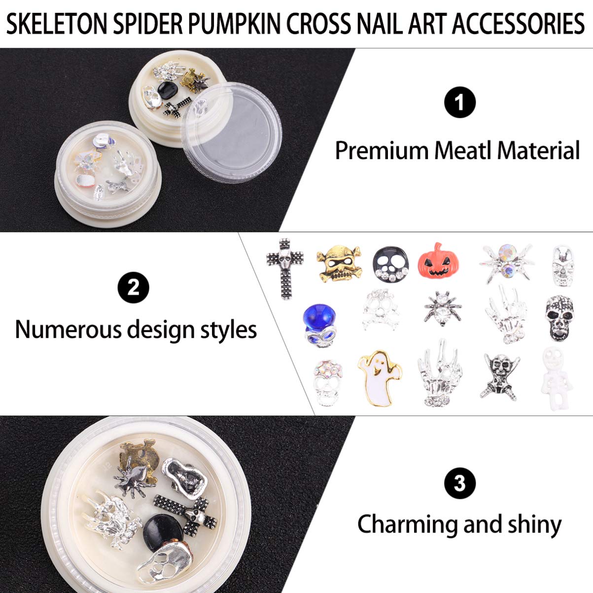 2 Boxes Halloween Nail Art Decals - Shiny Nail Rhinestones & Crystal Charms for Nail Decorations | Perfect for Halloween Parties, Costume Nails, and Festive Nail Art Designs