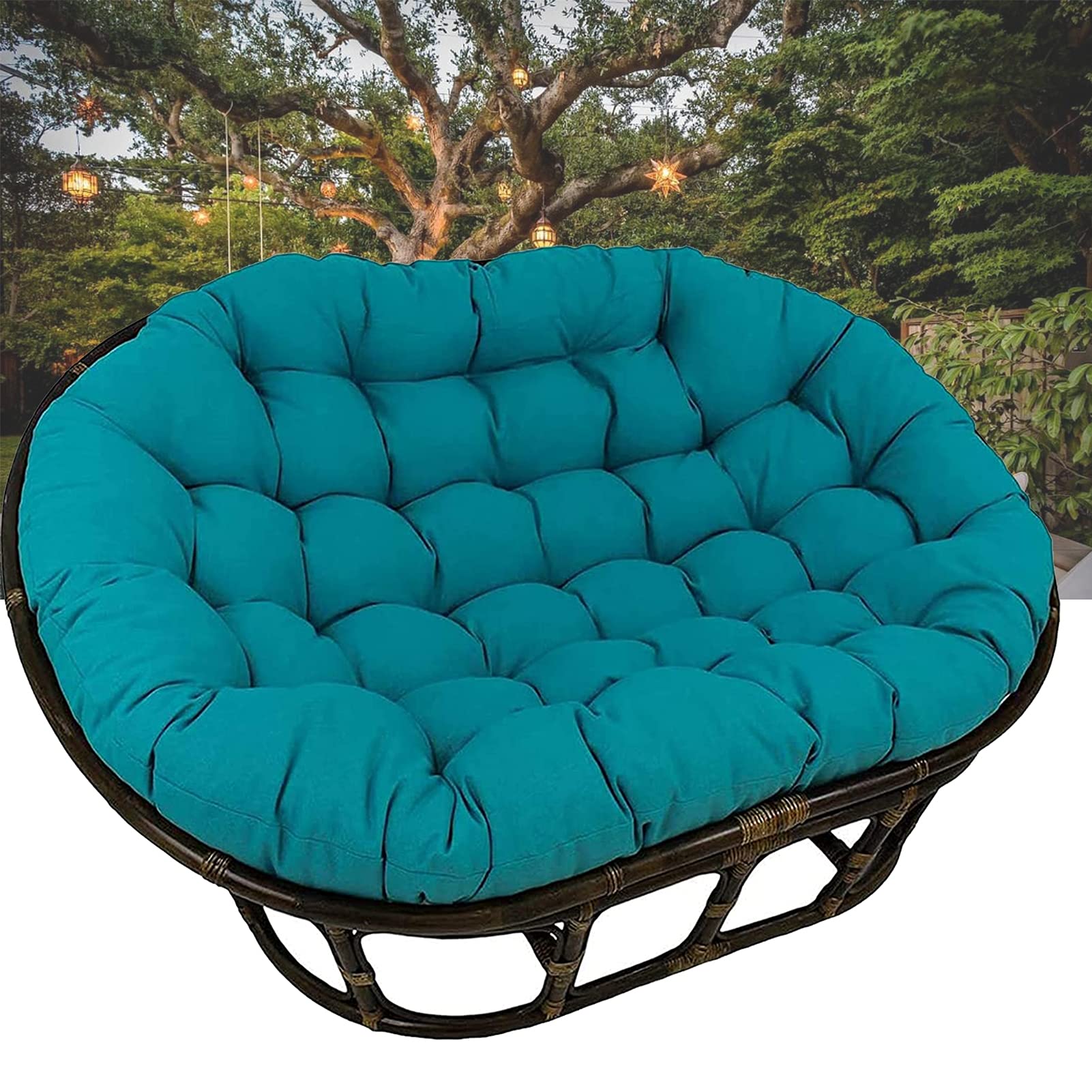 Premium Papasan Chair Cushion & Egg Chair Cushion Set - Double Thick Hanging Hammock Swing Chair Pads with Secure Ties - Water-Resistant Outdoor Patio & Garden Furniture Accessories (Blue, 67