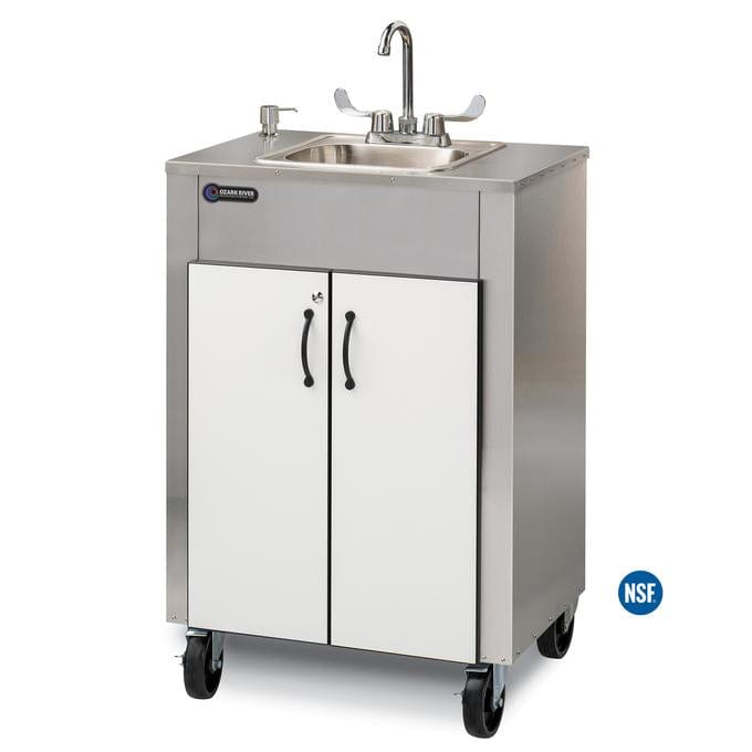 Ozark River Elite LS1 Portable Hot Water Sink with Stainless Steel Top & Basin - White/Black ESLSWK SS SS1N | Compact Camping Sink for RV, Outdoor Kitchen & Off-Grid Living