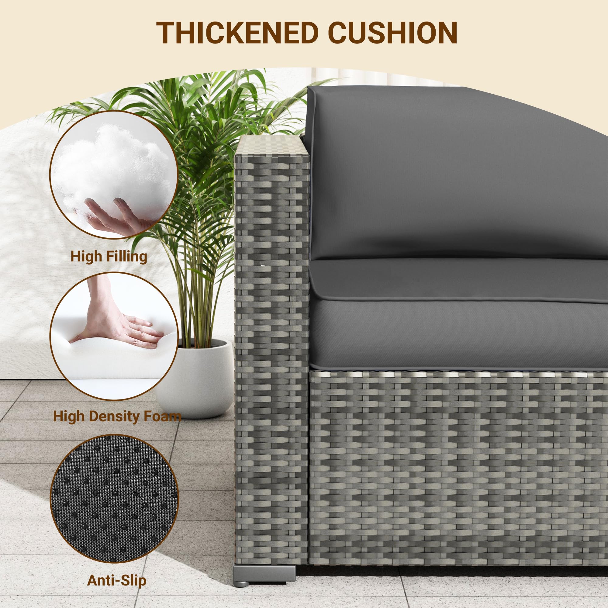 7-Piece Outdoor Patio Furniture Set with Waterproof Cover - All-Weather Wicker Sectional Sofa Conversation Set for Backyard, Garden or Poolside (Grey with Grey Cushions) - Perfect for Outdoor Entertaining, Relaxing and Family Gatherings