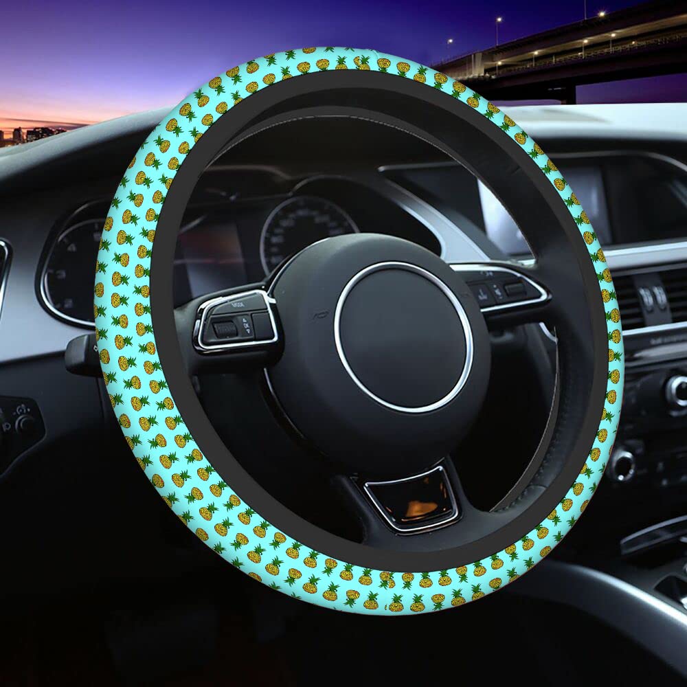 Swono Pineapple Blue Cartoon Steering Wheel Cover - Soft Anti-Slip for Women & Girls | Perfect for Sedan, Van, SUV