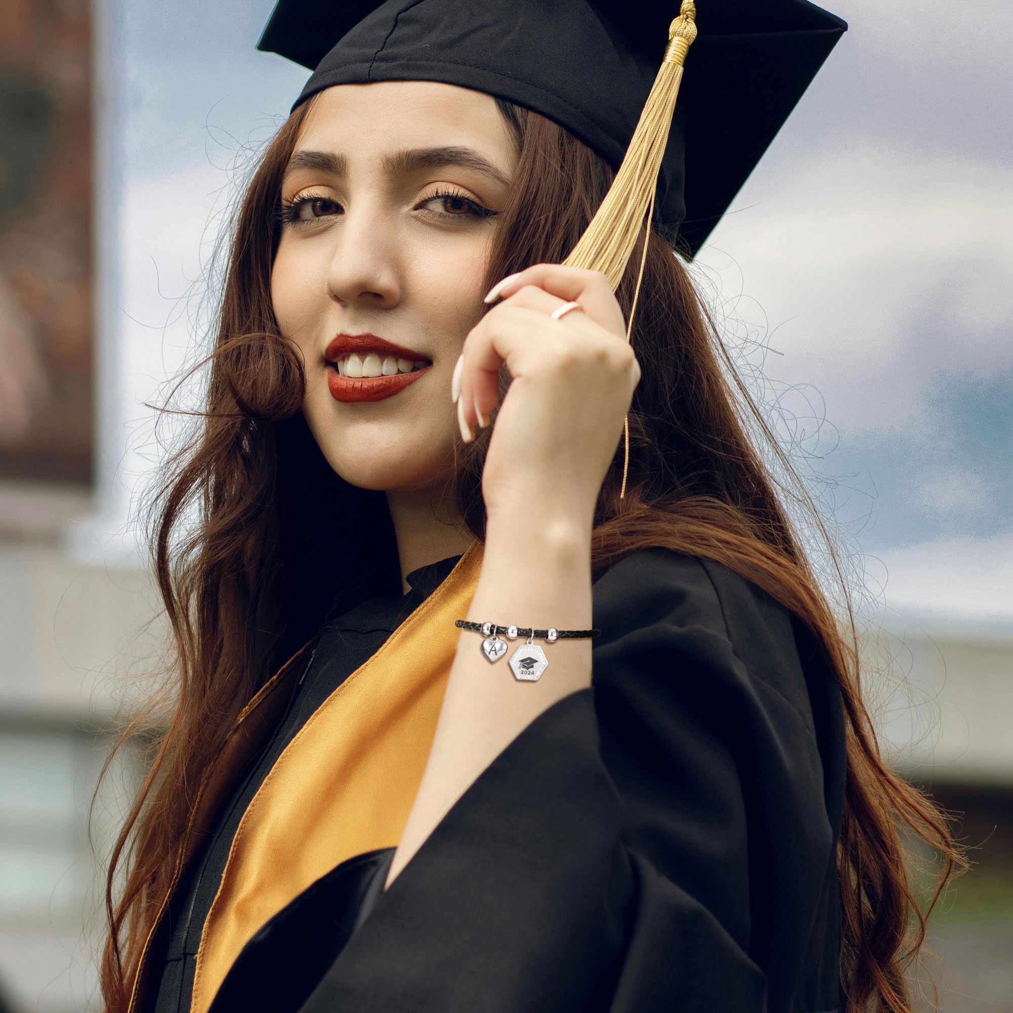 2024 Graduation Bracelets for Women - Personalized L Initial Leather Bracelet, High School & College Graduation Gifts for Her, 8th Grade Promotion Jewelry - Perfect for Ceremonies, Parties & Special Occasions