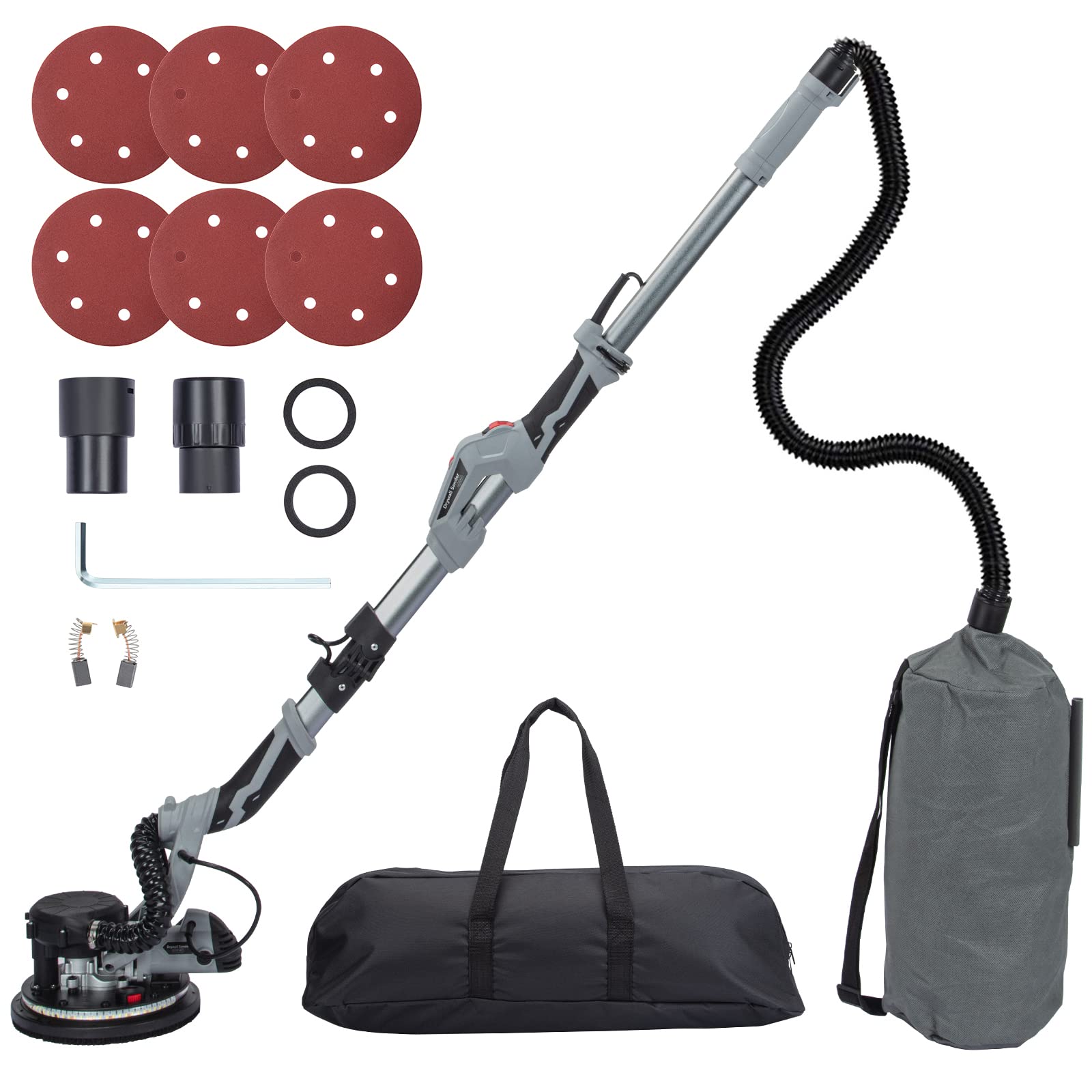 800W Electric Drywall Sander with Vacuum Dust Collection - 6.5A Popcorn Ceiling Remover Tool, Variable Speed 800-1800RPM, LED Light & Foldable Handle - Includes 12 Sanding Discs & Carrying Bag - Perfect for Drywall Repair, Ceiling Texture Removal & Home Renovation Projects