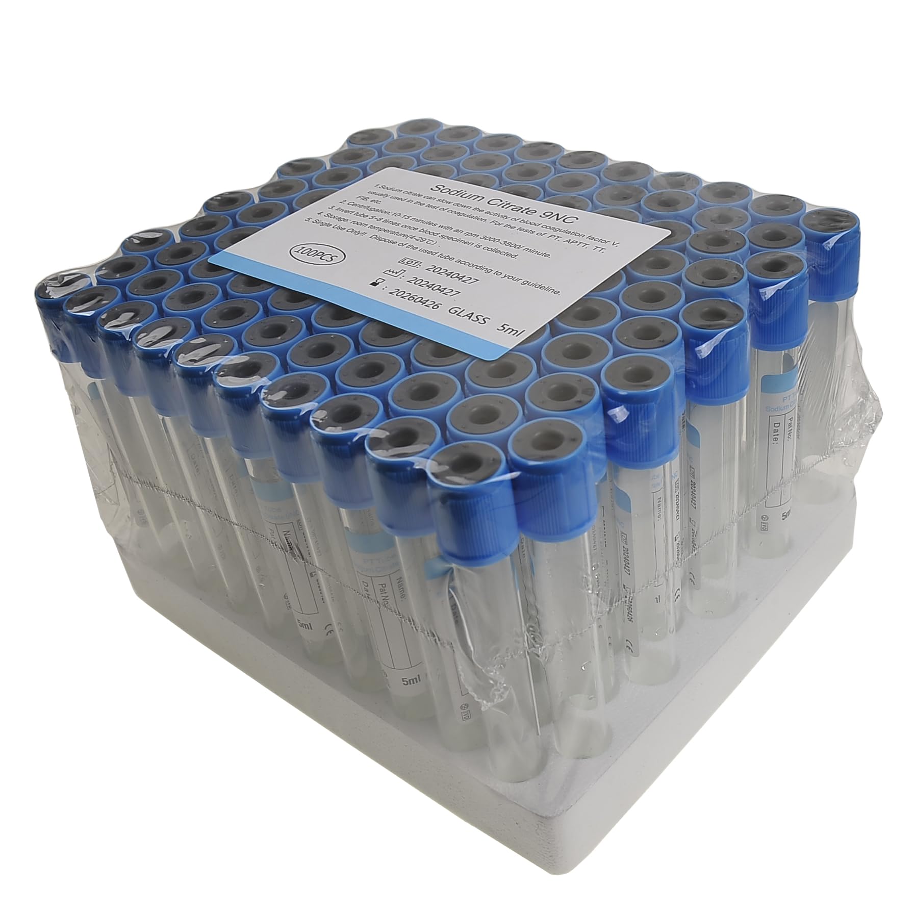 20pcs 10ml Light Blue Vacuum Blood Collection Tubes for Pets - Buffered Sodium Coagulation Tubes for Veterinary Lab Use | Ideal for Dog & Cat Blood Tests, Animal Health Diagnostics