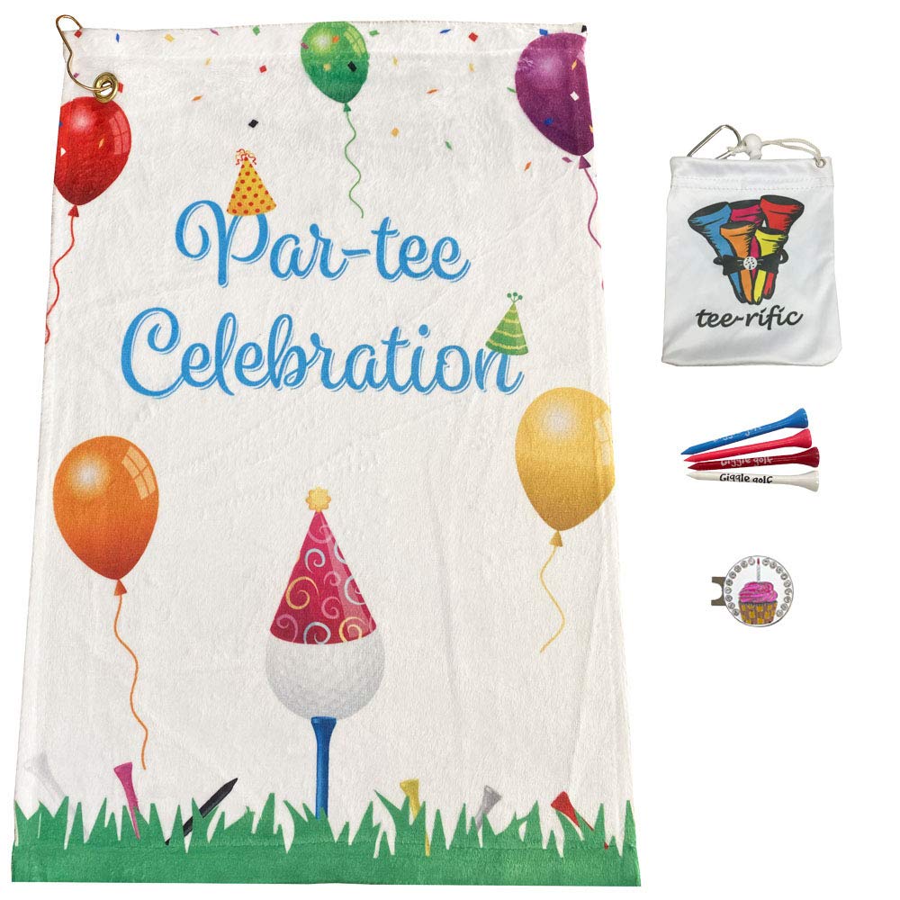 Giggle Golf Par 3 Kit - Premium Golf Towel, Tee Bag with 4 Tees & Bling Ball Marker with Hat Clip - Best Golf Gifts for Women - Ideal for Par-tee Celebrations, Golf Tournaments & Practice Sessions