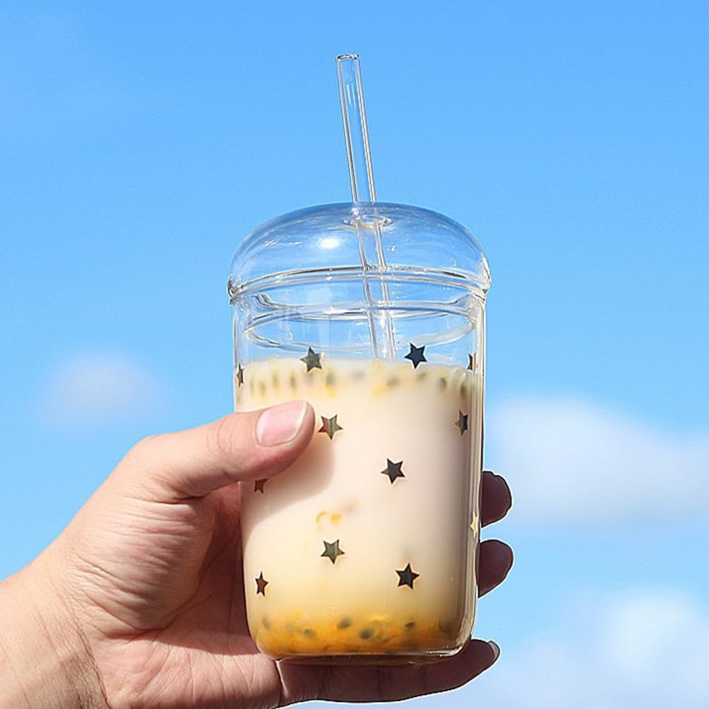 DOITOOL 16 oz Glass Tumbler with Lid and Straw - Reusable Iced Coffee Cup, Smoothie Cup & Bubble Tea Cup - Perfect for Cold Drinks, Juice, Tea and Coffee at Home, Office or Travel