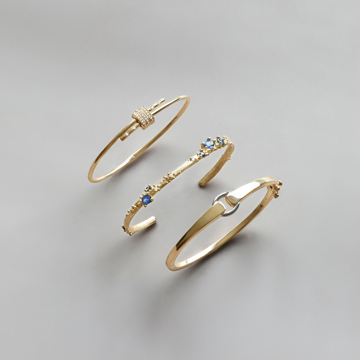 Exquisite 14K Gold Cuff Bracelet with Genuine Sapphire & Diamond Accents - Perfect for Weddings, Anniversaries & Special Occasions