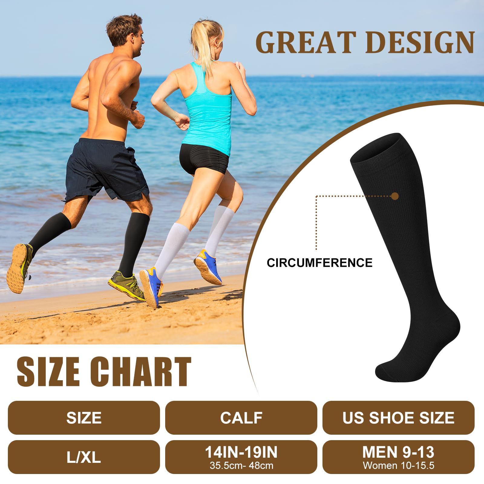 4 Pairs Cotton Compression Socks for Women & Men (20-30mmHg) - Best Support Stockings for Running, Hiking, Cycling - Improve Circulation & Reduce Swelling for Travel & Work