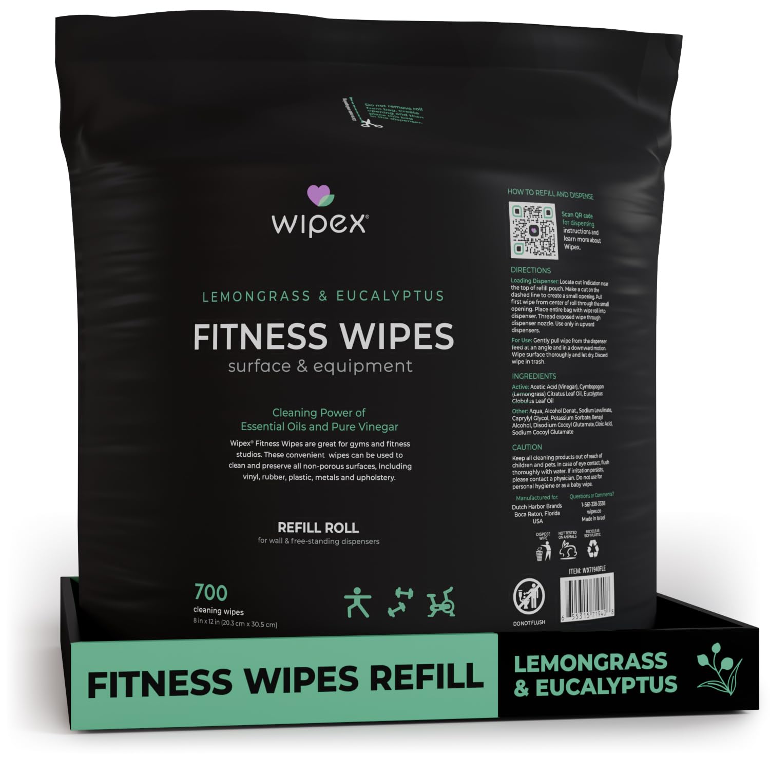 Wipex Gym Wipes for Equipment Cleaning - 700 Large 8x12 Inch Natural Fitness Wipes Refills for Dispensers - Lemongrass & Eucalyptus Oil Disinfectant Wipes, Bulk Multipurpose Surface Cleaning Wipes (1 Pack) - Perfect for Gym Equipment, Yoga Mats & Home Workout Gear